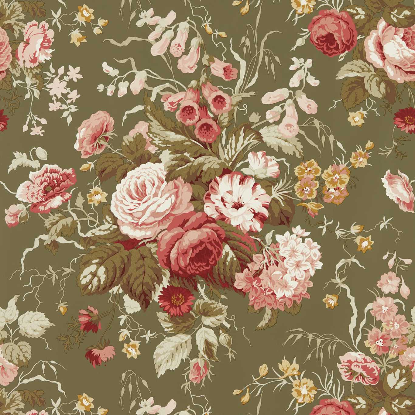 Stapleton Park Olive/Bengal Red Wallpaper by SAN