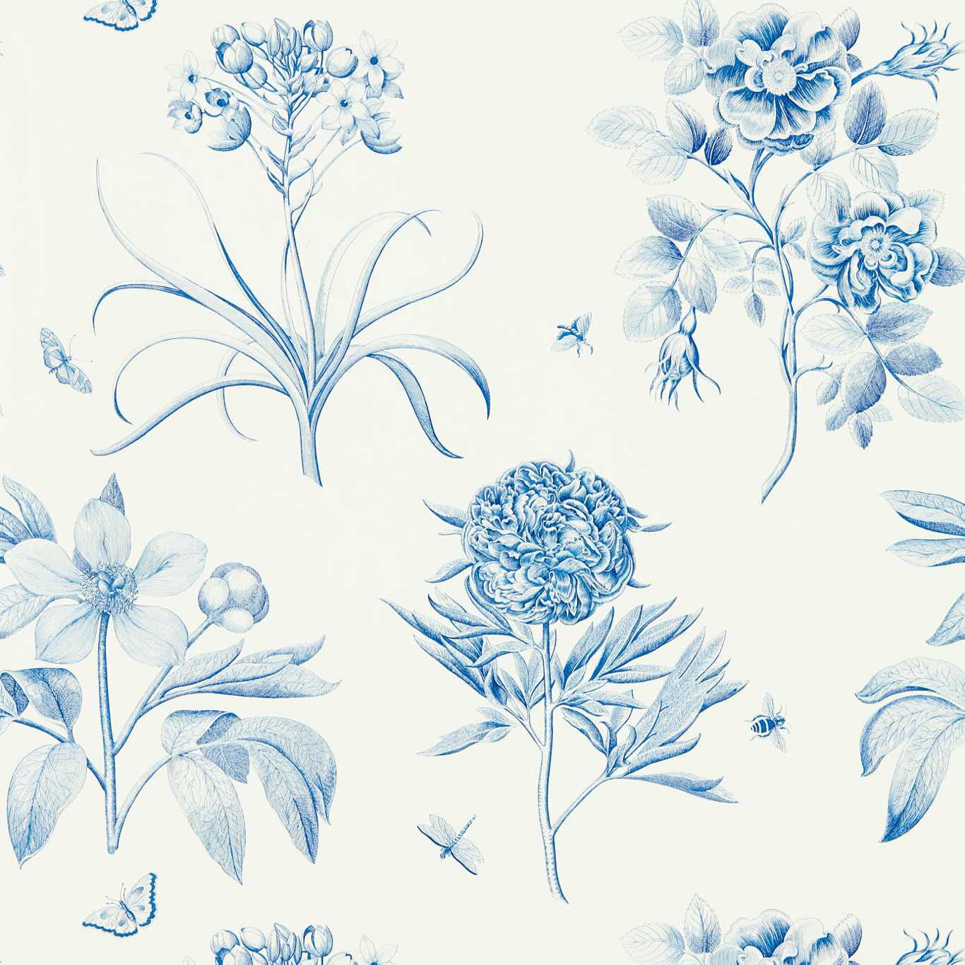 Etchings & Roses China Blue Wallpaper by SAN