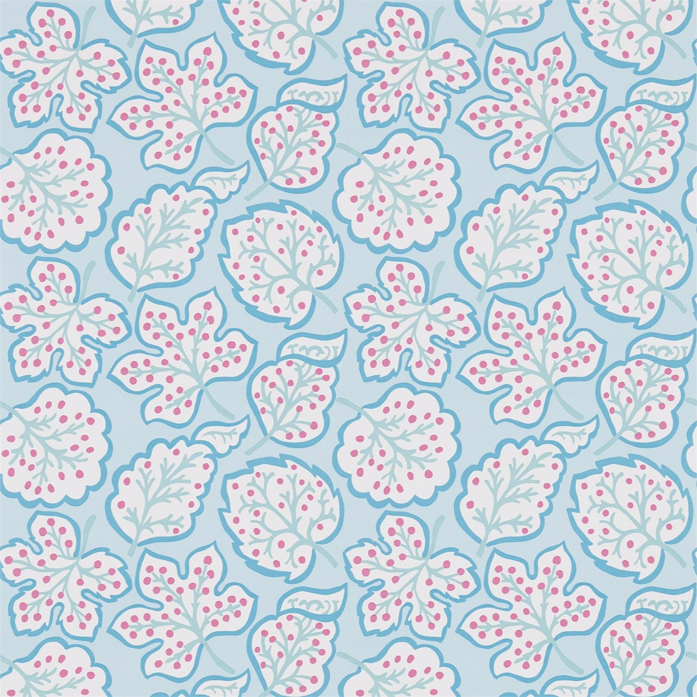 Jewel Leaves Blue/Berry Wallpaper by SAN