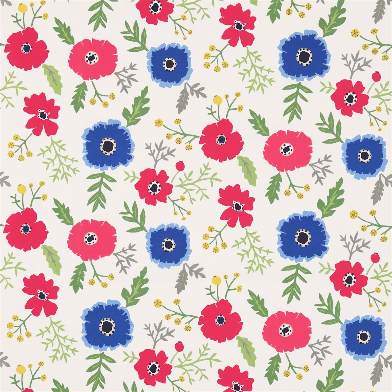 Wind Poppies Marine/Crimson Fabric by SAN