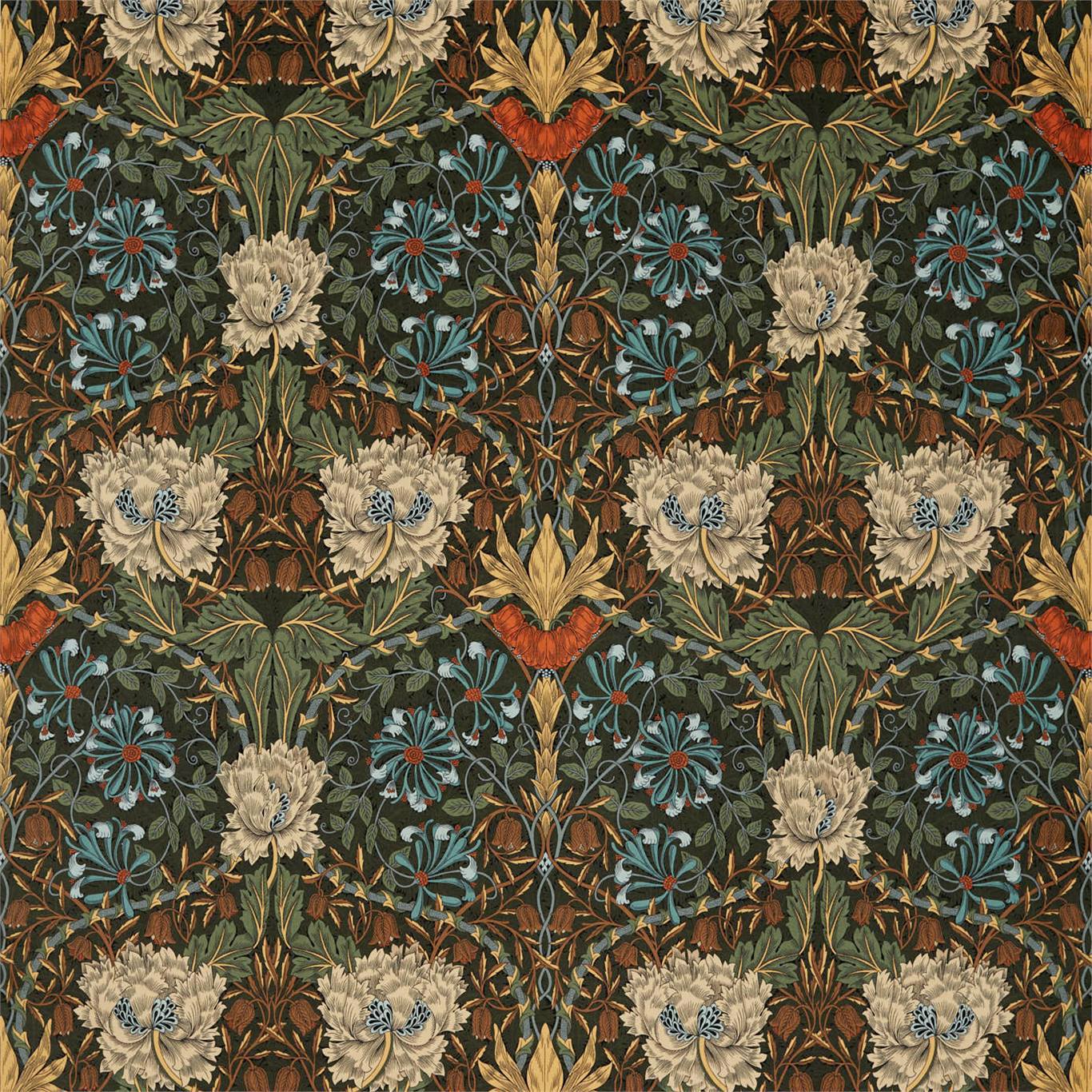 Honeysuckle And Tulip Velvet Forest/Chestnut Fabric by MOR
