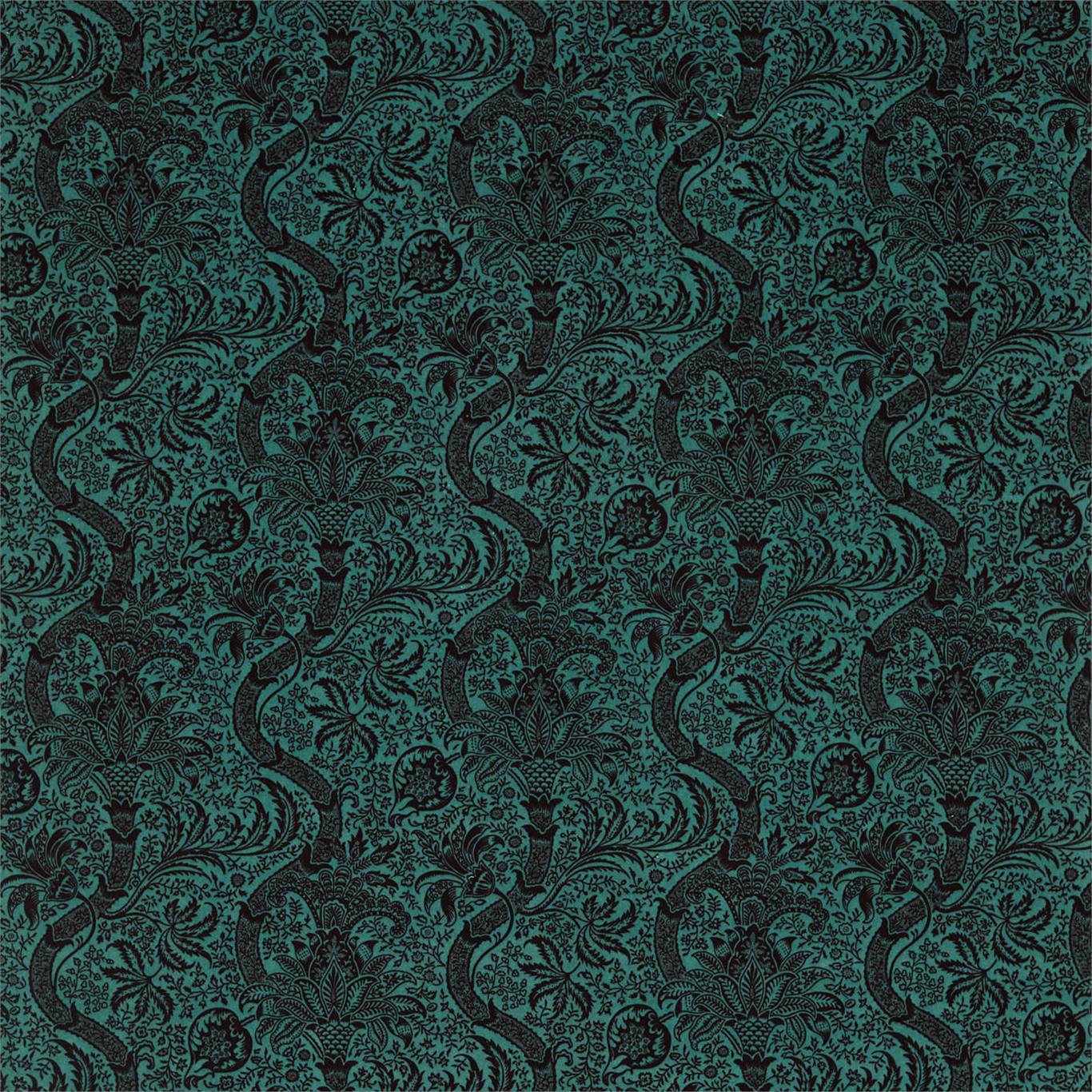 Indian Flock Velvet Cerulean/ Walnut Fabric by MOR