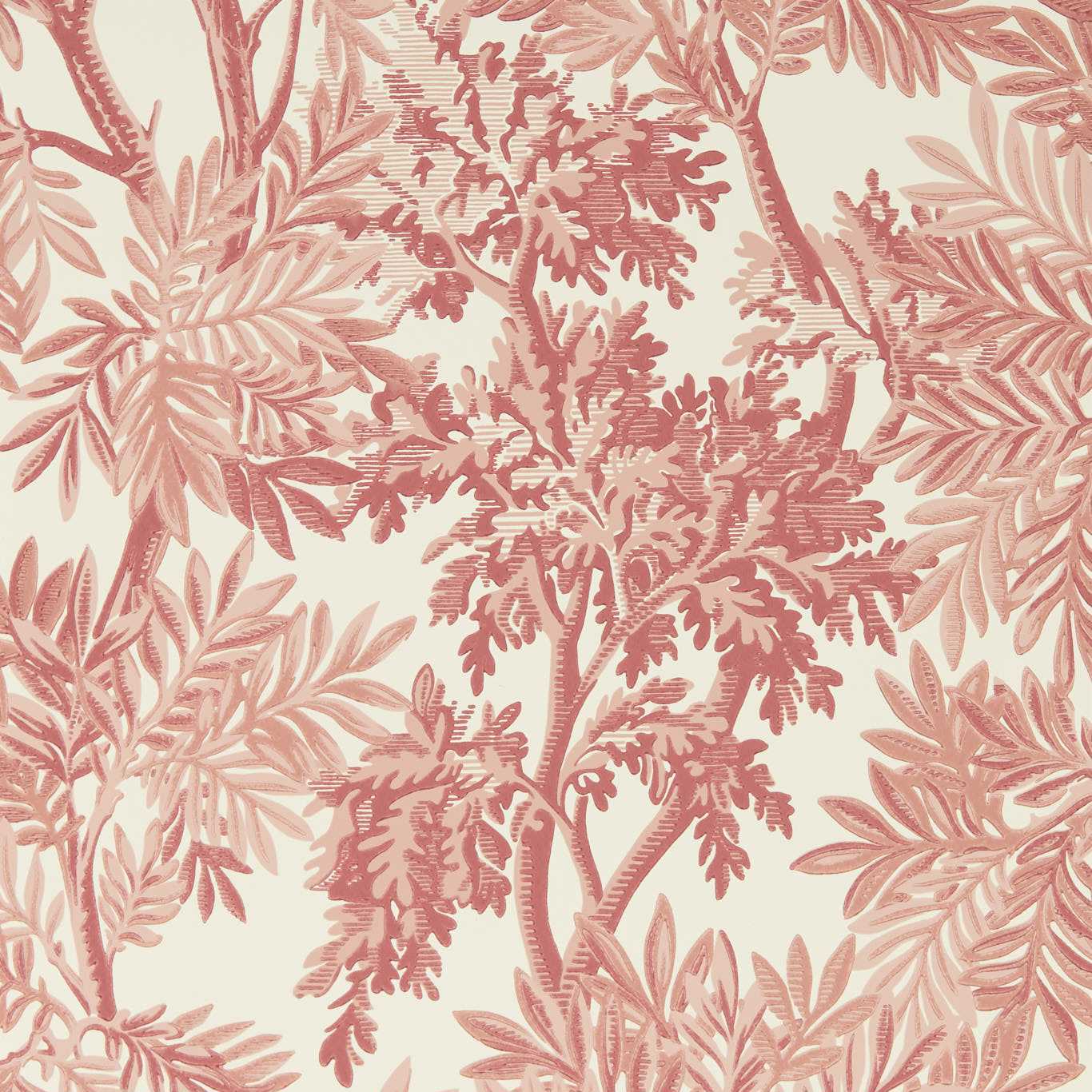 Tapestry Trees Berry/Pink Clay Wallpaper by SAN