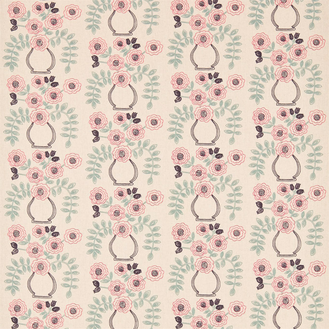 Flower Pot Coral/Celadon Fabric by SAN
