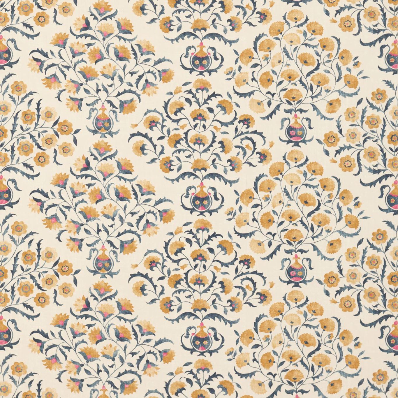 Ottoman Flowers Indigo/Ochre Fabric by SAN