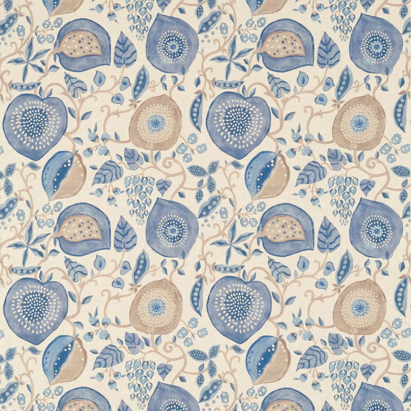 Peas & Pods Indigo/Linen Fabric by SAN