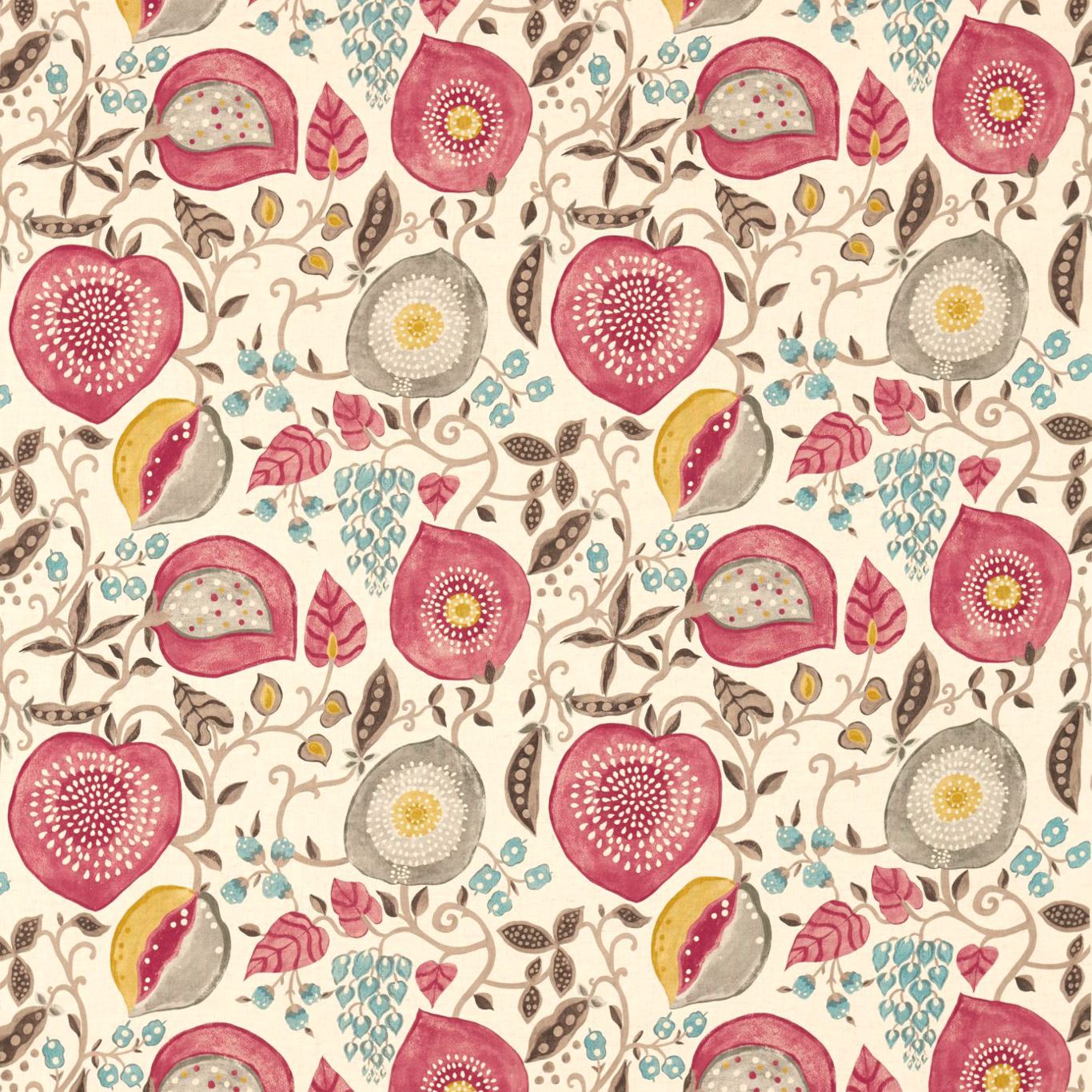 Peas & Pods Cherry/Linen Fabric by SAN