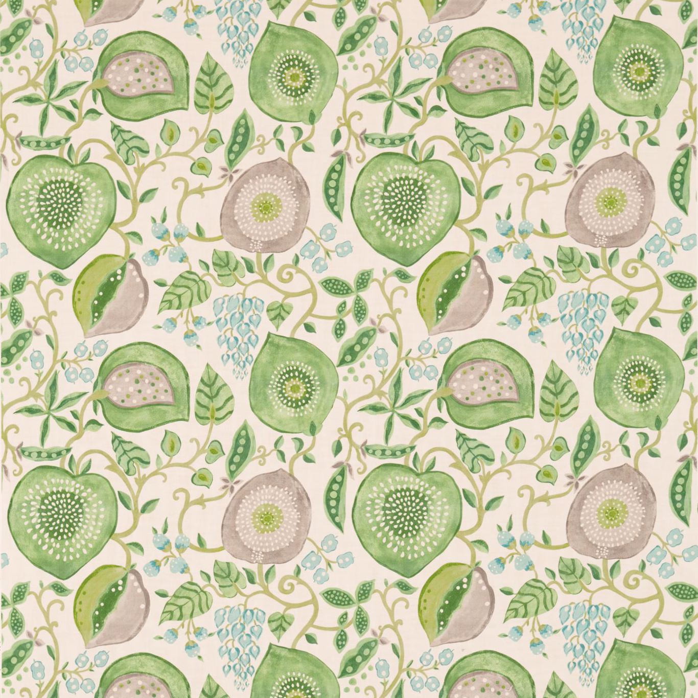 Peas & Pods Leaf Green/Ivory Fabric by SAN