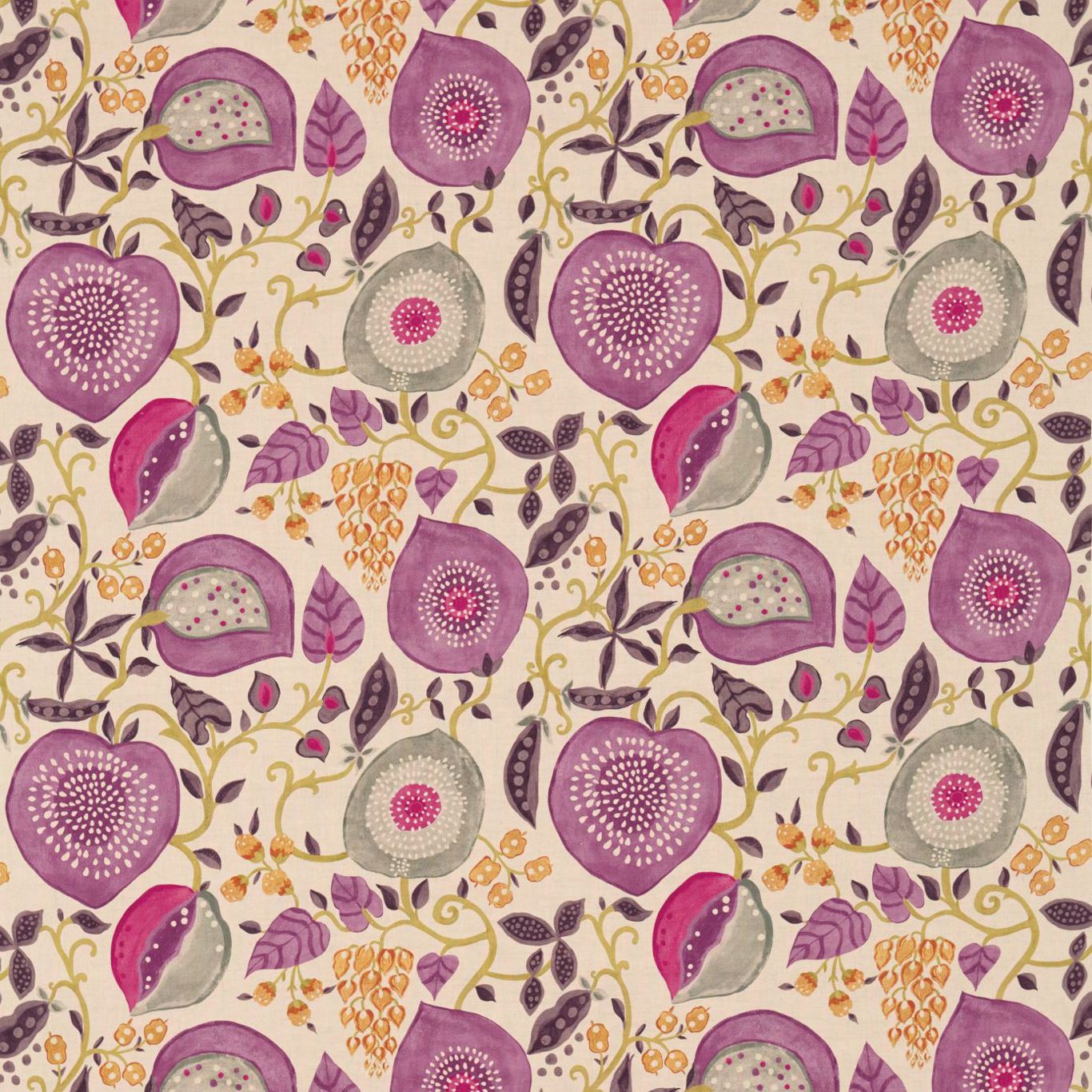Peas & Pods Berry/Linen Fabric by SAN