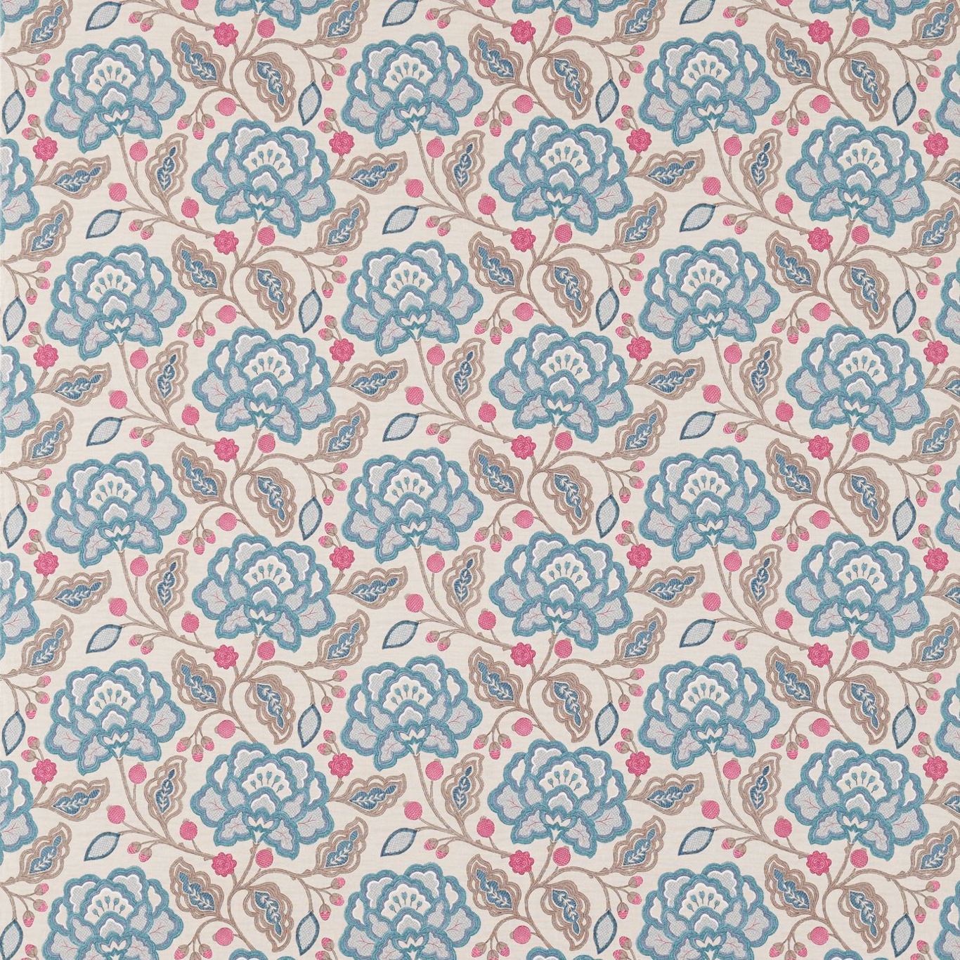 Magnolia Garden Teal/Rose Fabric by SAN