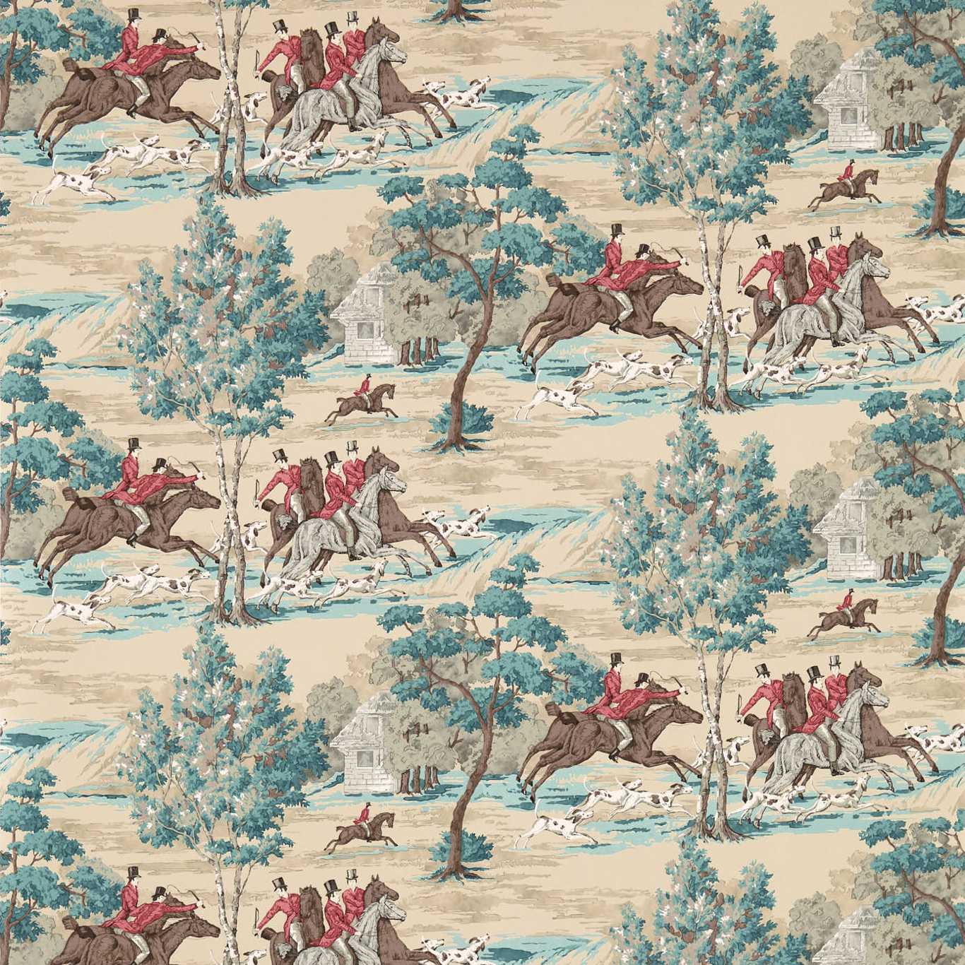 Tally Ho Teal/Ruby Wallpaper by SAN