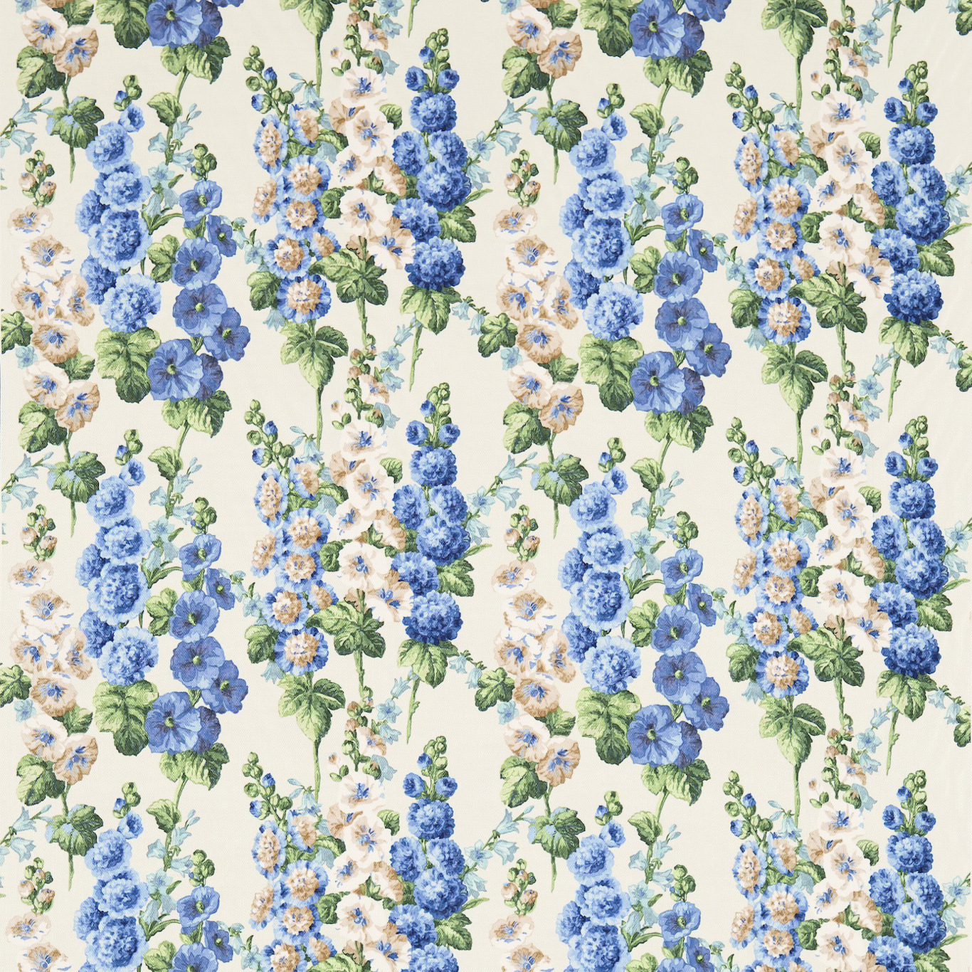 Hollyhocks Sapphire/Green Fabric by SAN