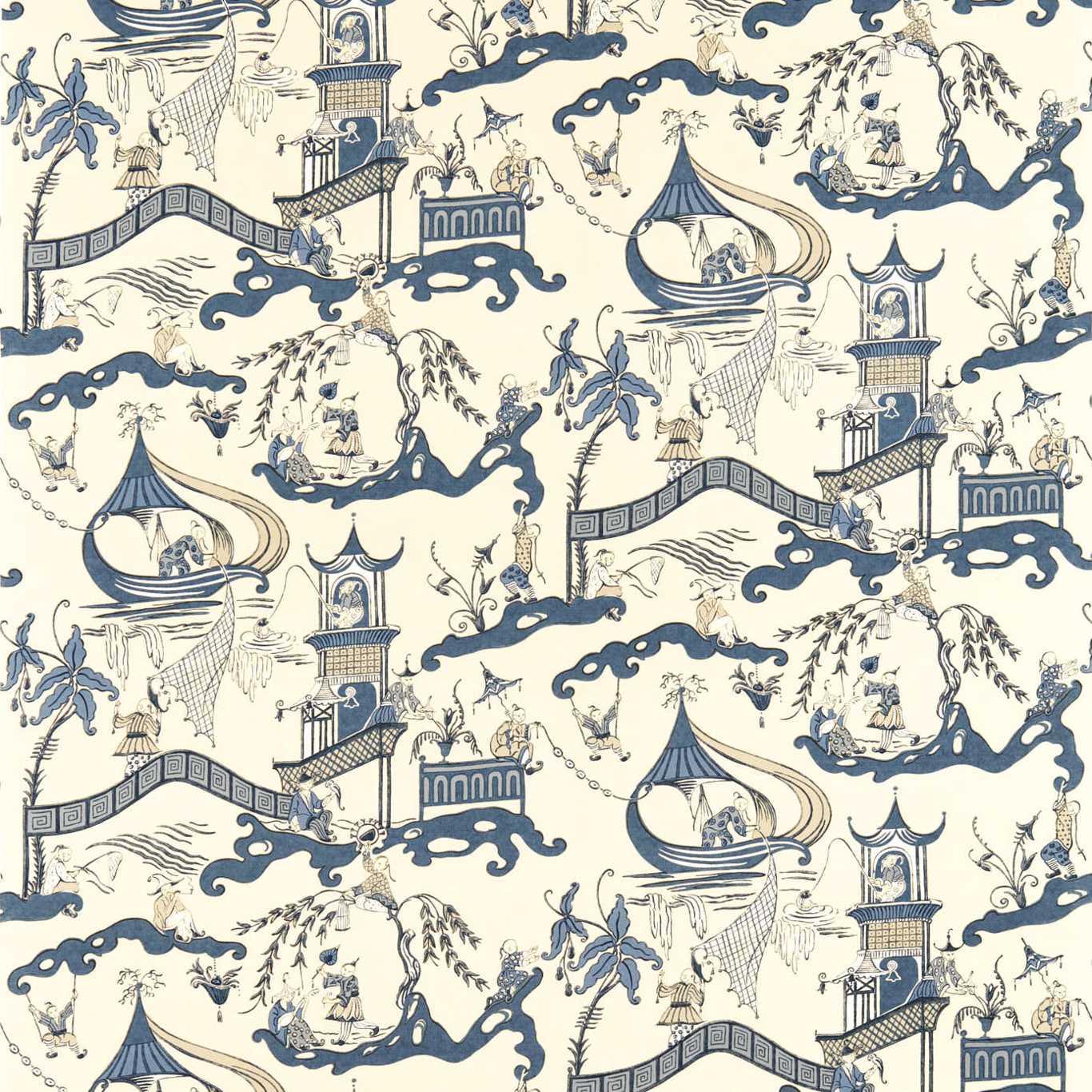Pagoda River Indigo/Blue Fabric by SAN