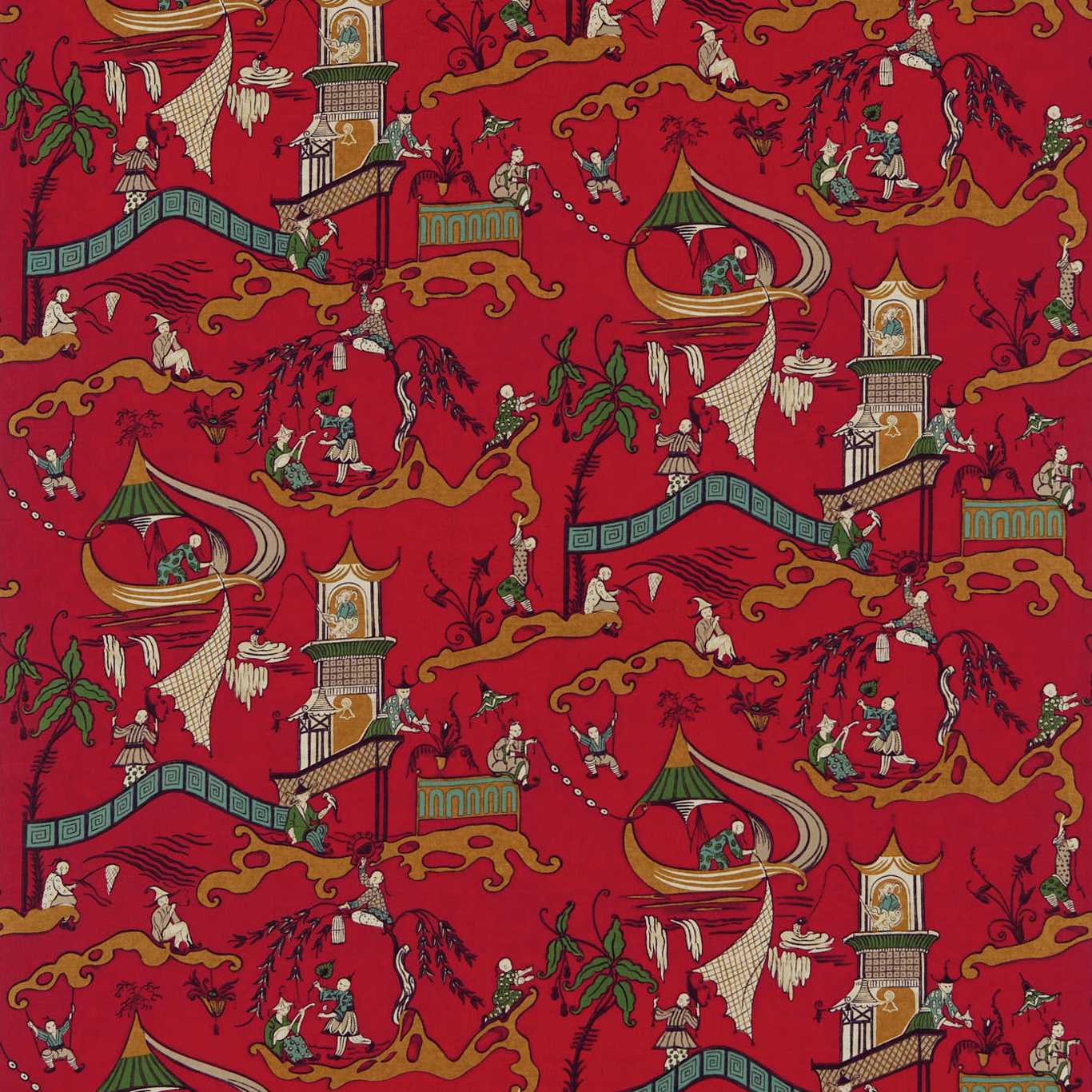 Pagoda River Red/Gold Fabric by SAN