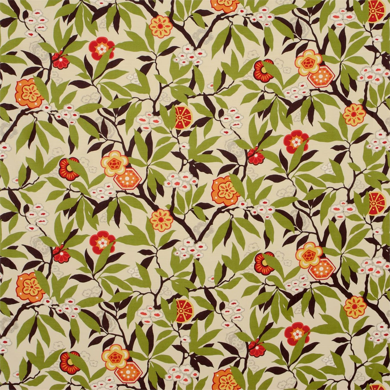 Primavera Green/Chocolate Fabric by SAN