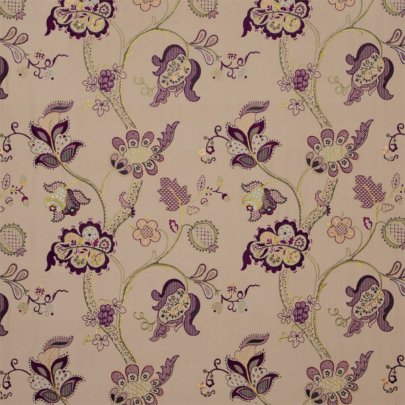 Roslyn Embroidery Mulberry/Linen Fabric by SAN