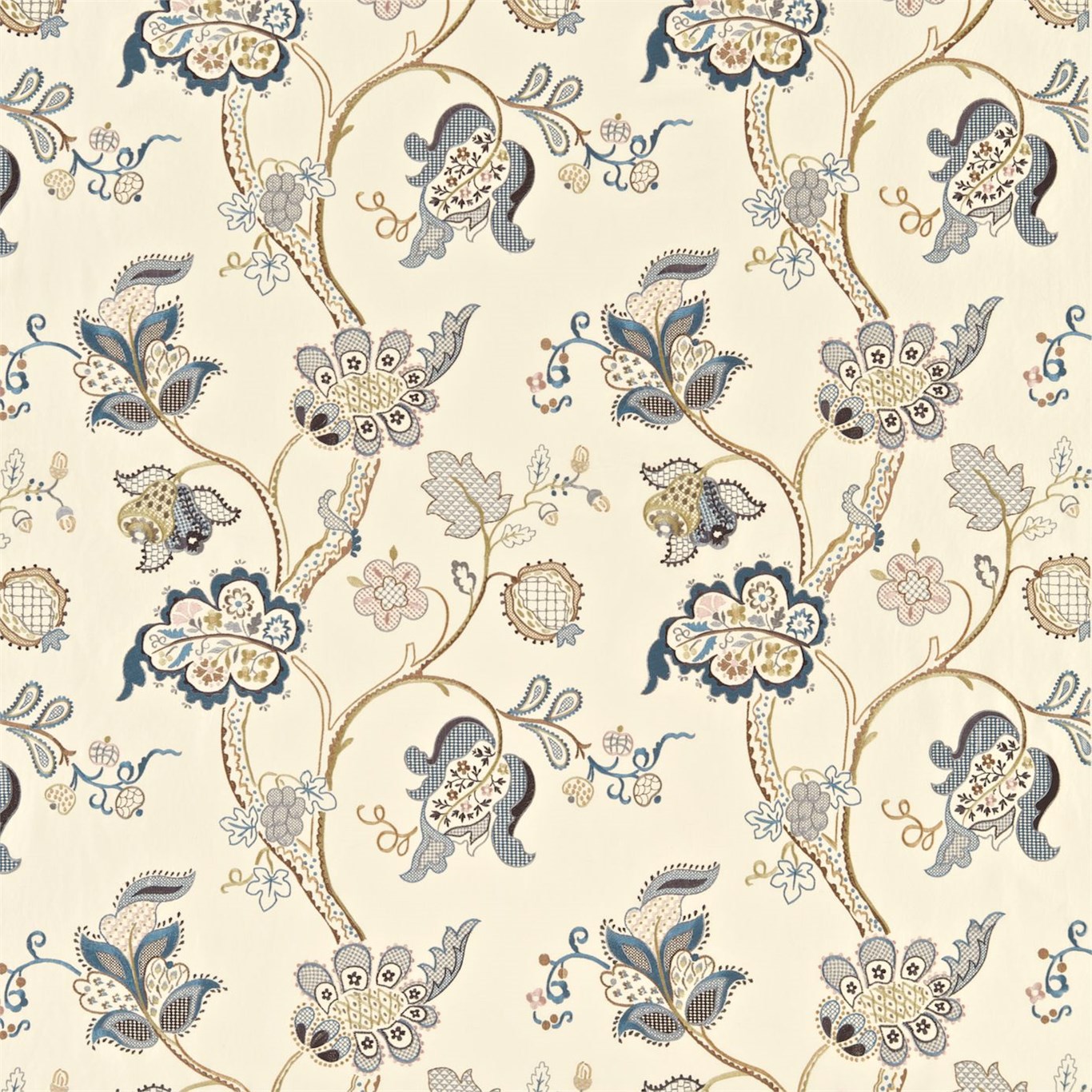 Roslyn Embroidery Wedgwood/Cream Fabric by SAN