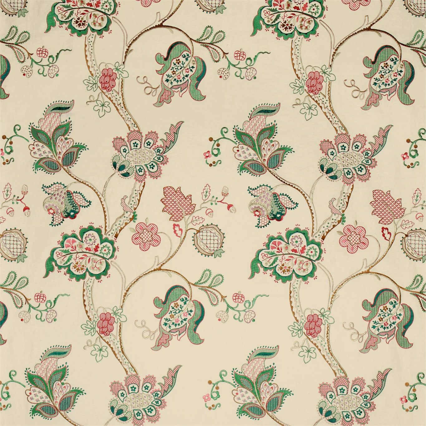 Roslyn Embroidery Emerald/Rose Fabric by SAN