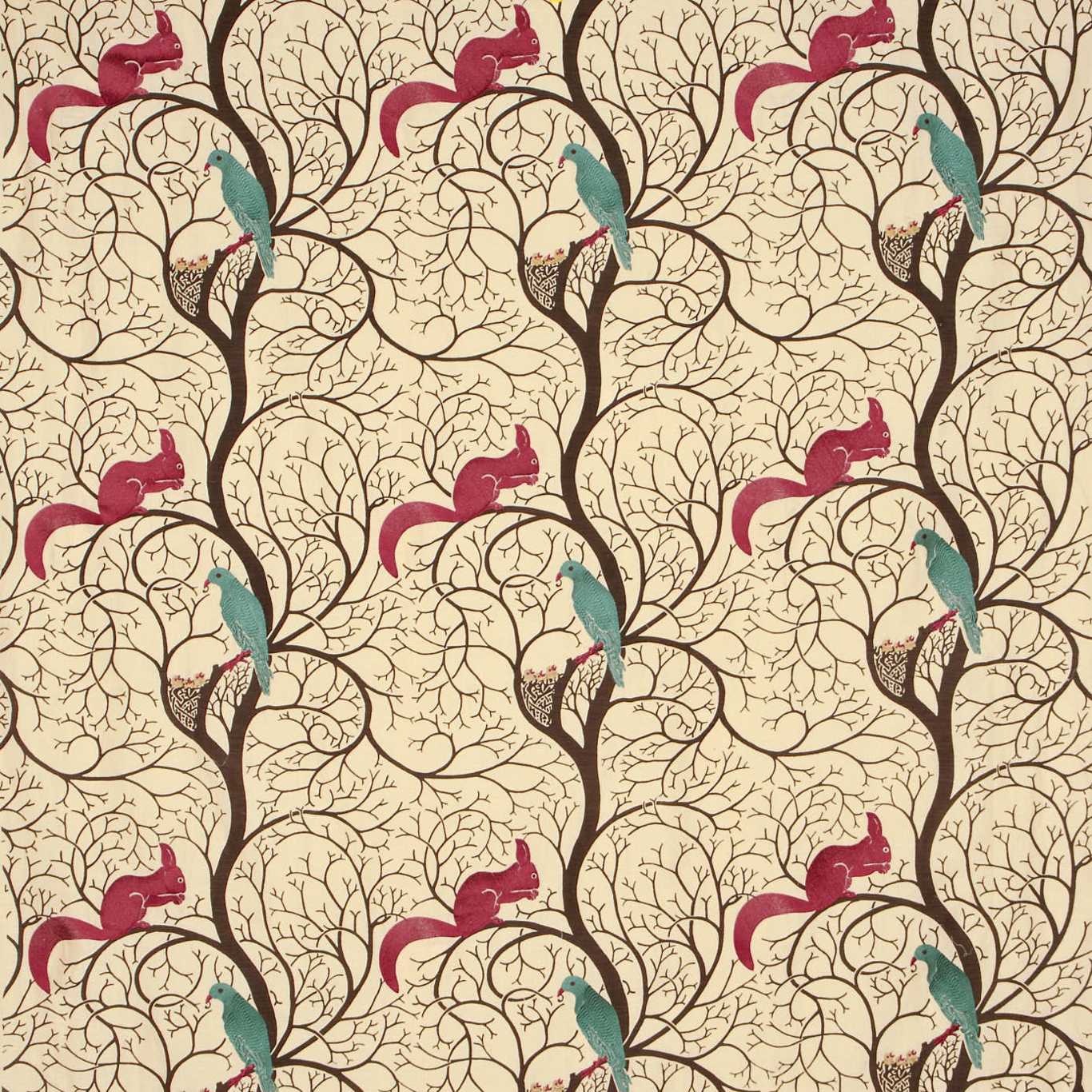 Squirrel & Dove Teal/Red Fabric by SAN