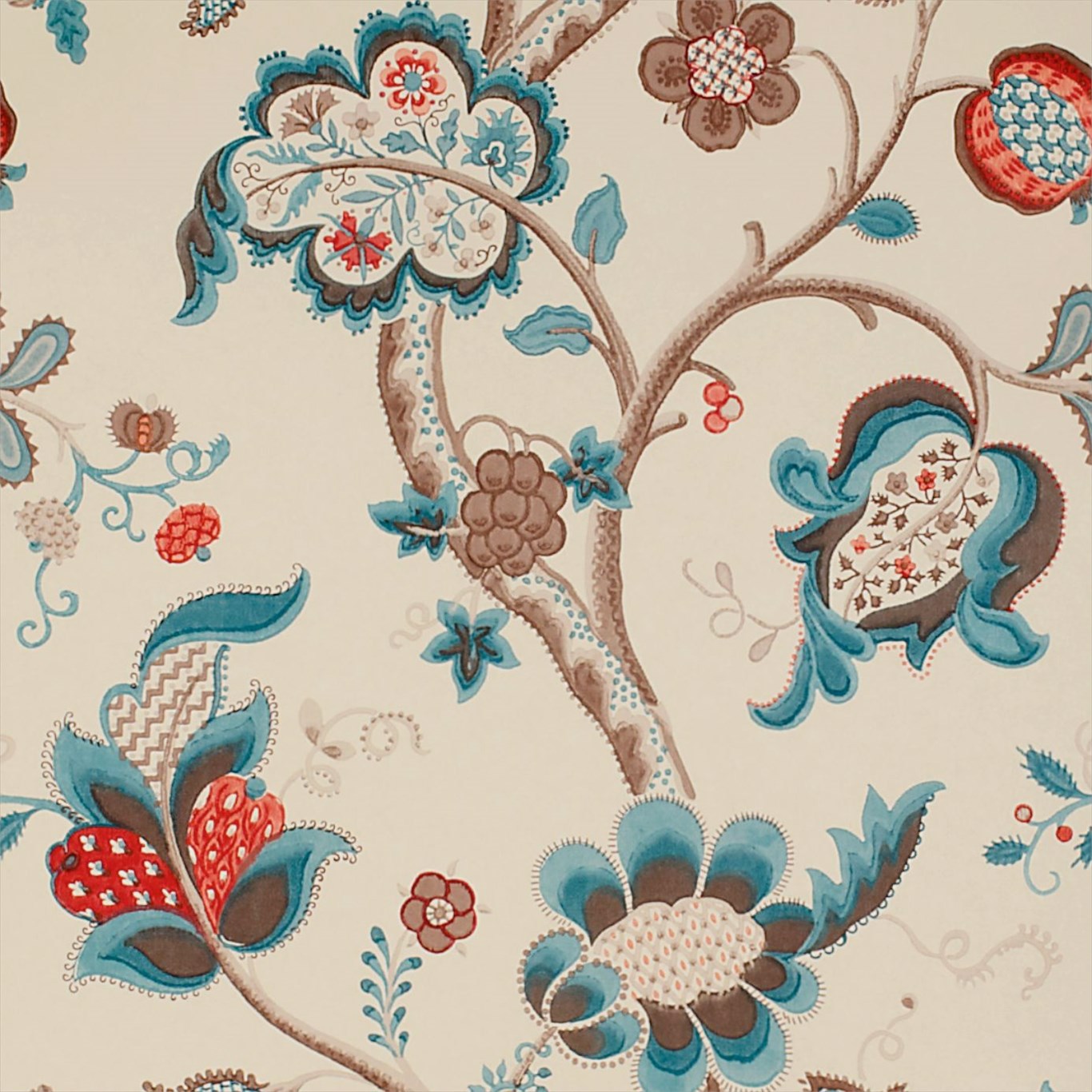 Roslyn Teal/Cherry Wallpaper by SAN