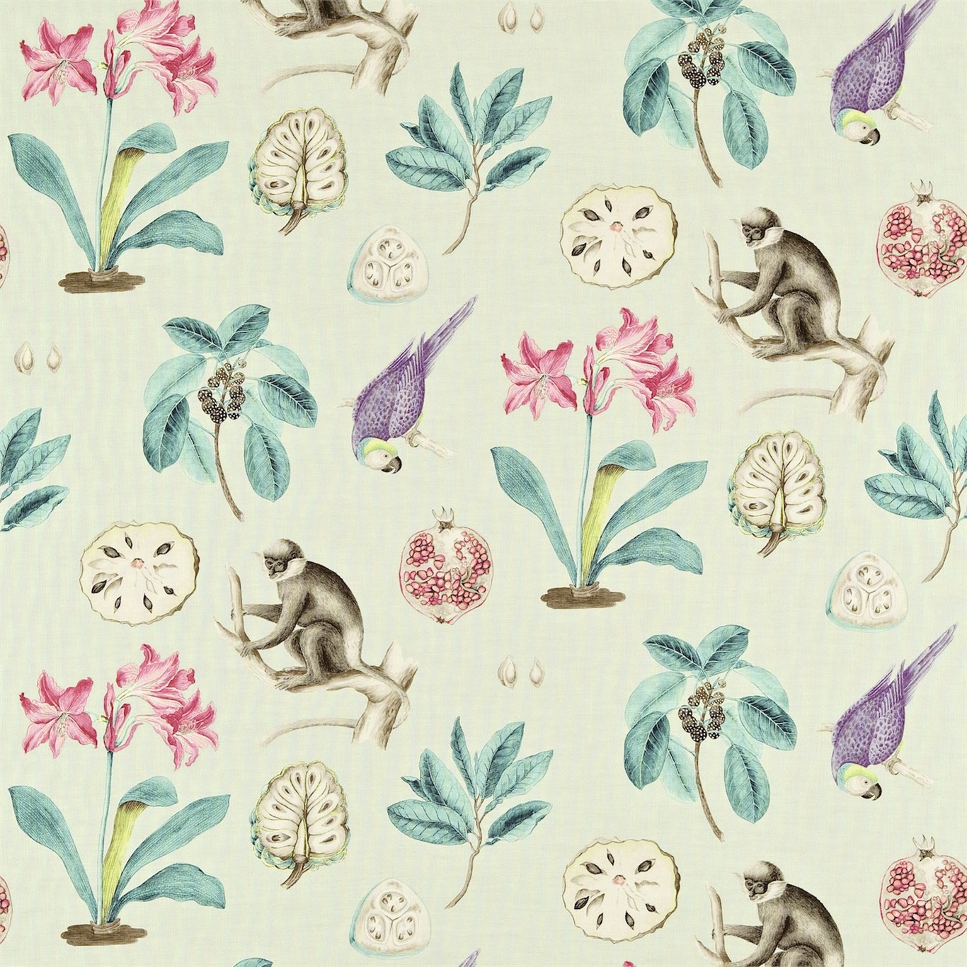 Capuchins Sea Green Fabric by SAN