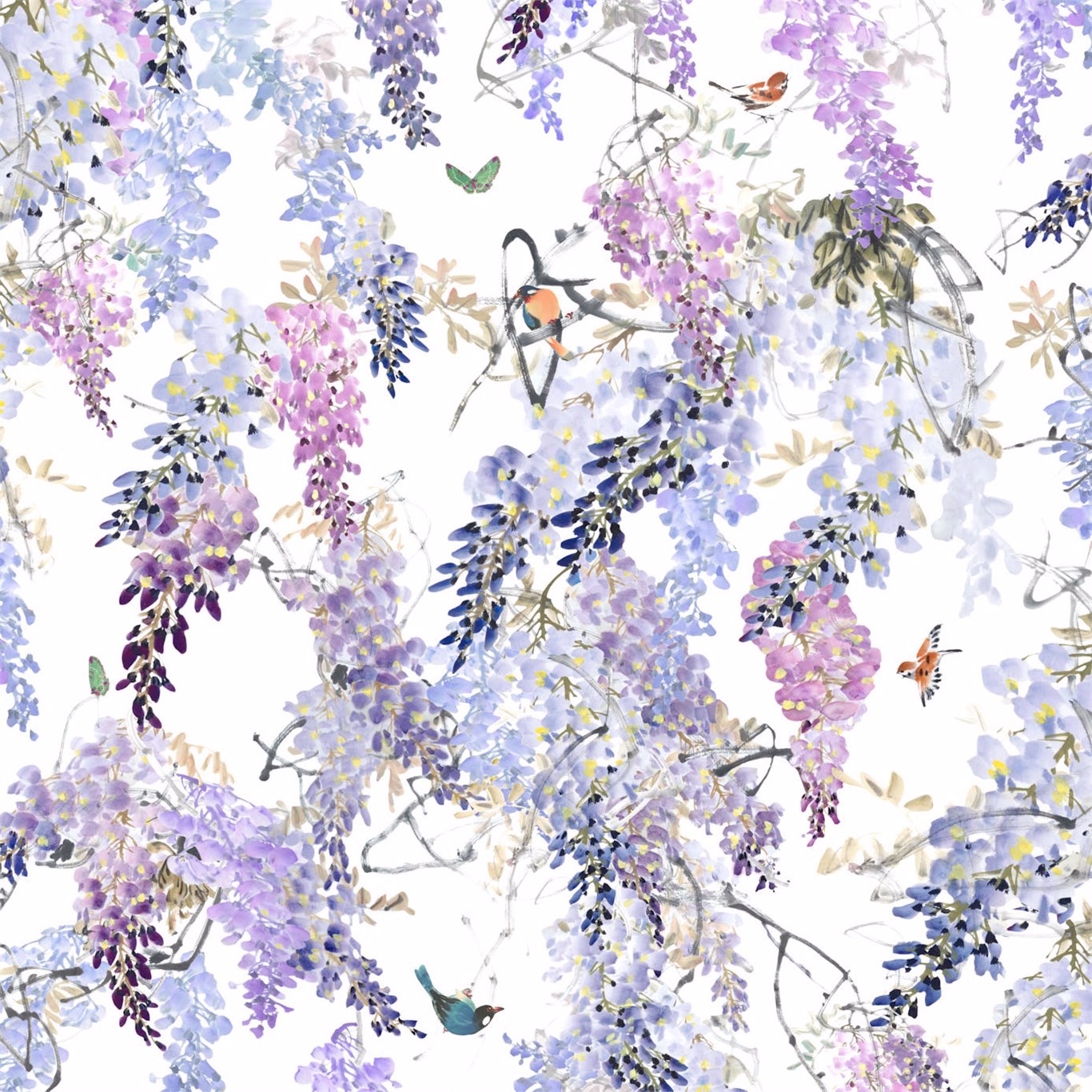 Wisteria Falls Panel B Lilac Wallpaper by SAN