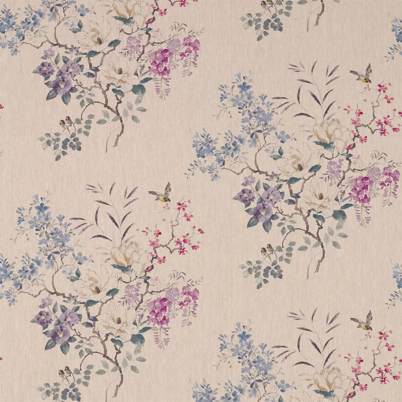 Magnolia & Blossom Amethyst/Silver Fabric by SAN