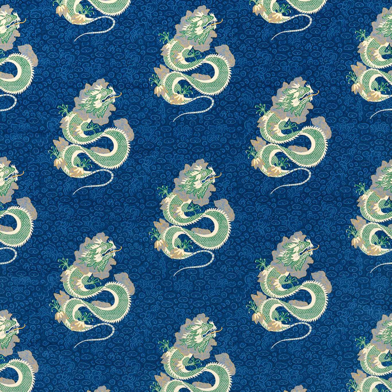 Water Dragon Emperor Blue/Emerald Fabric by SAN