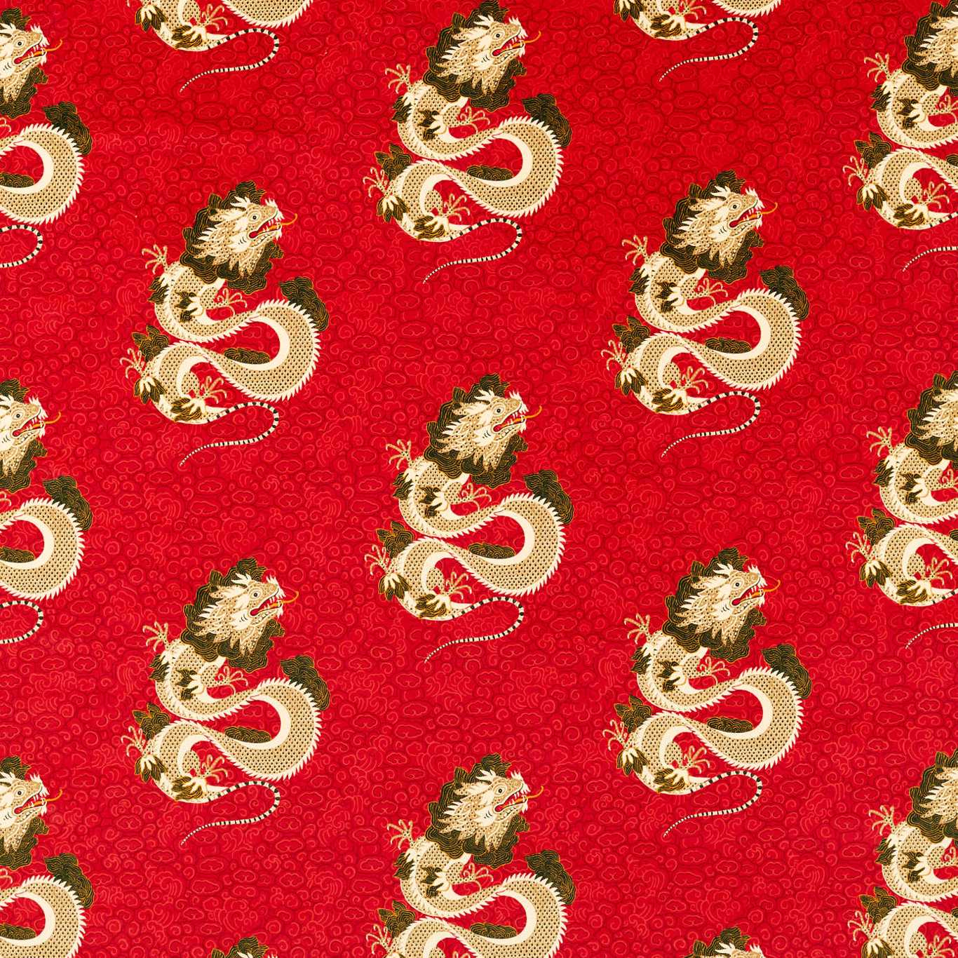 Water Dragon Cinnabar Red Fabric by SAN