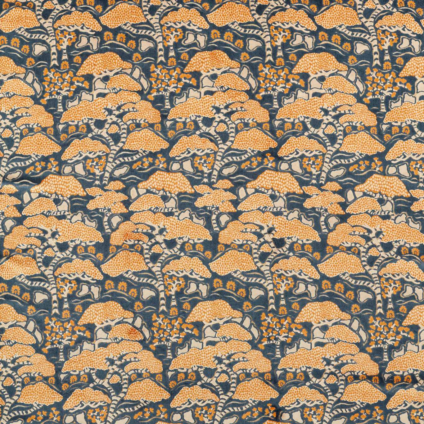 Bonsai & Gingko Midnight/Orange Fabric by SAN