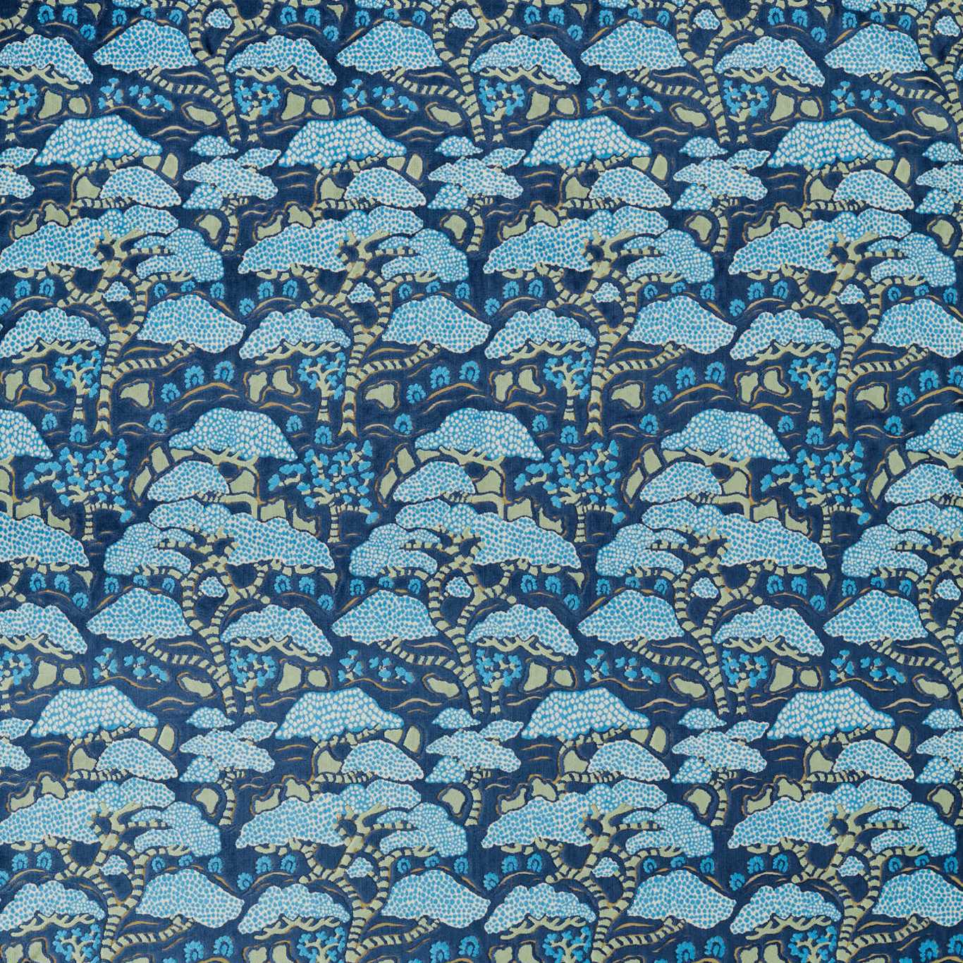 Bonsai & Gingko Blue Fabric by SAN