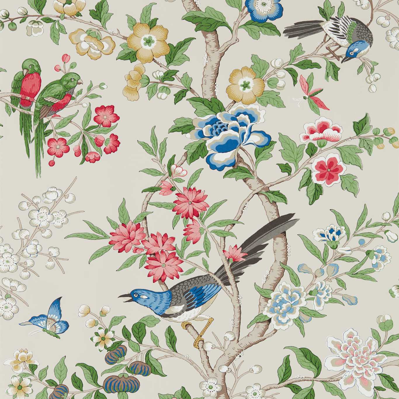 Gold Chinoiserie Mural With Peacocks and Flowers Trees - Magic Decor ®