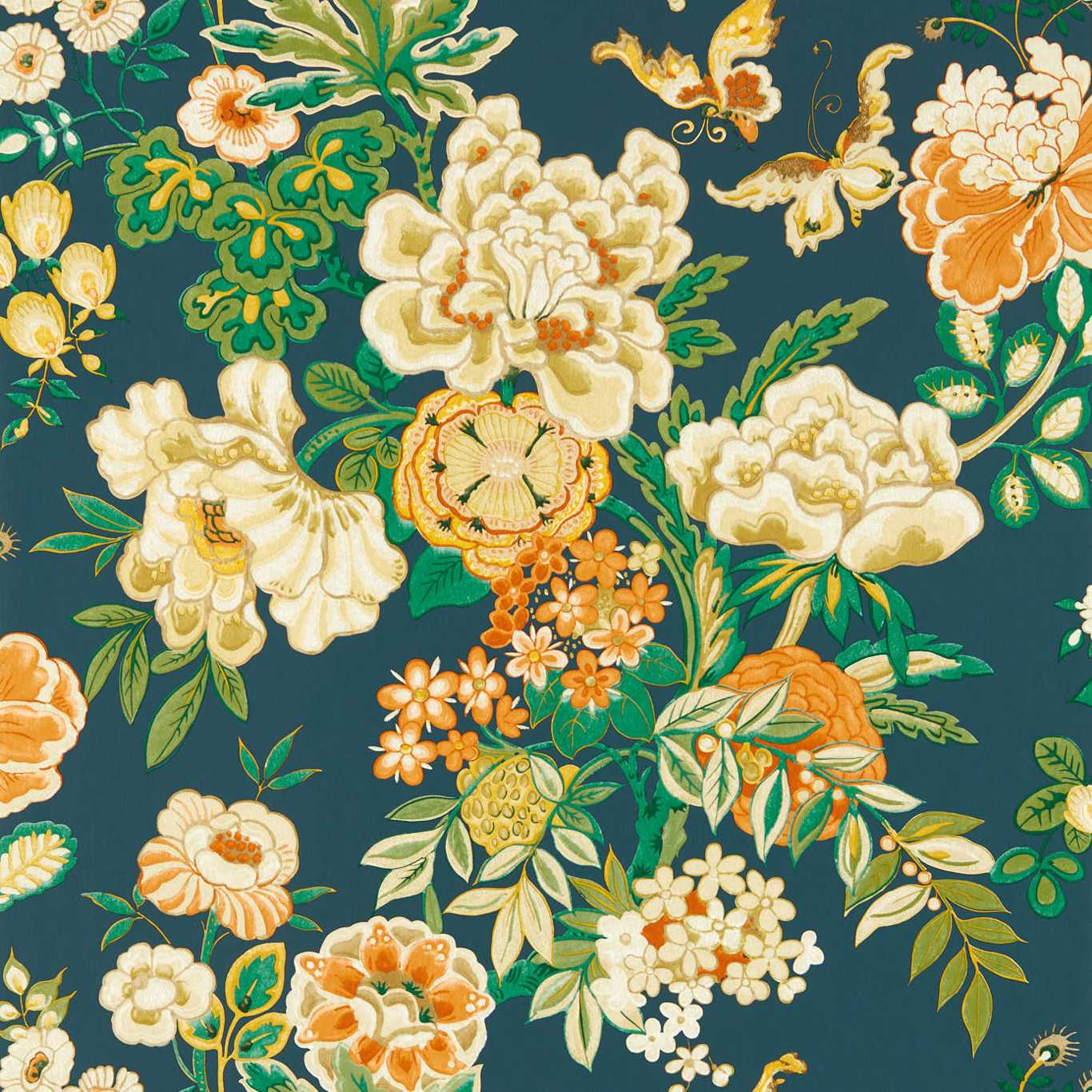 Emperor Peony Midnight/Apricot Wallpaper by SAN