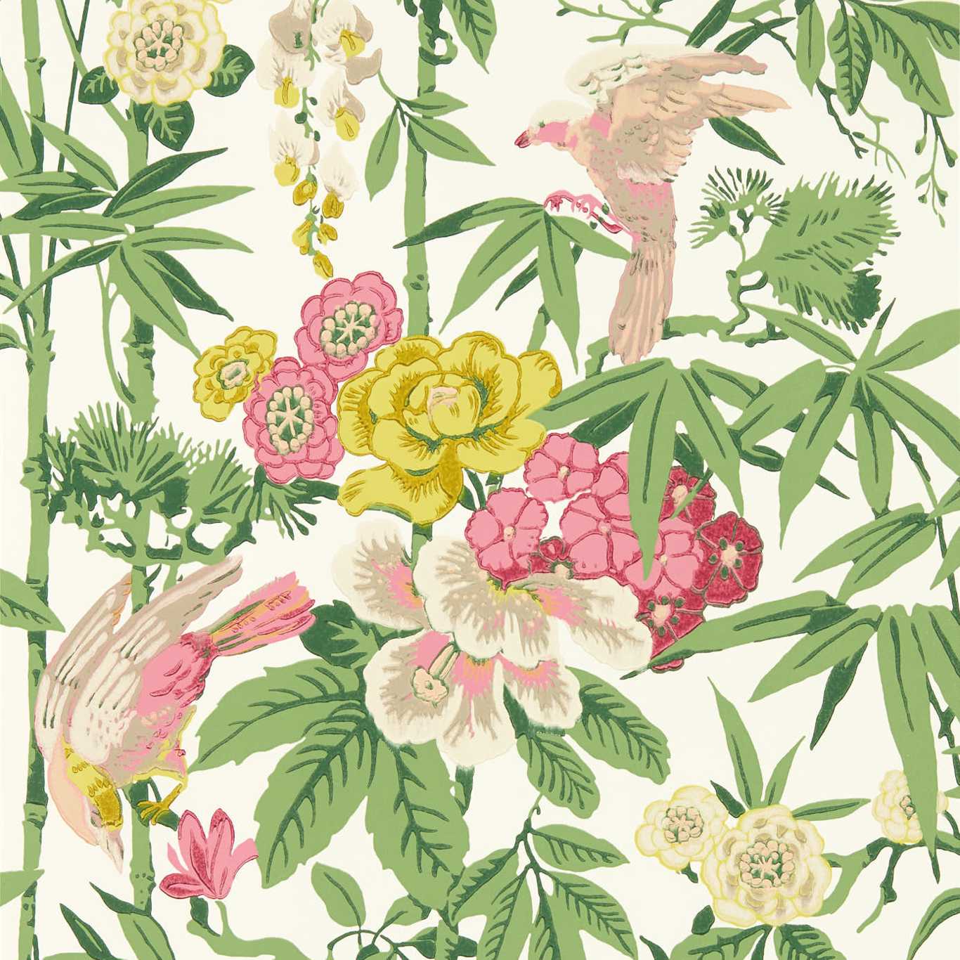 Bamboo & Birds Scallion Green Wallpaper by SAN