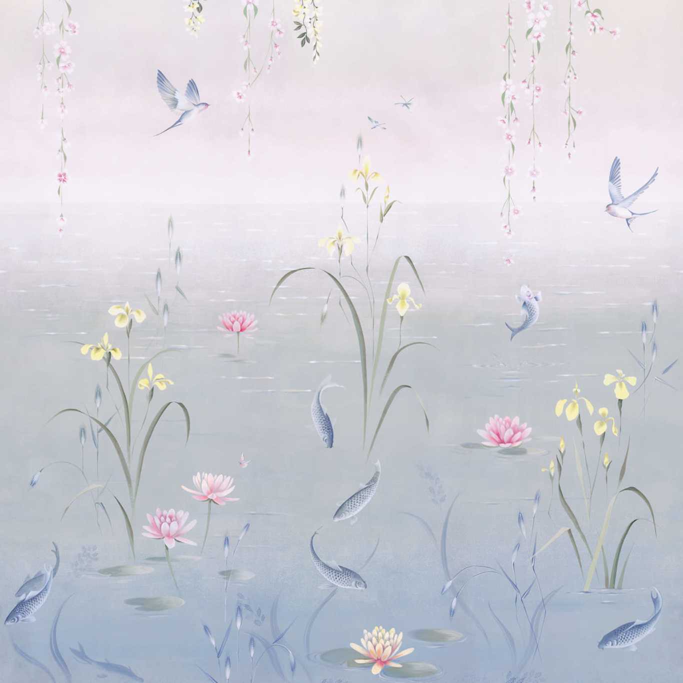Water Garden Soft Jade/Pink Blossom Wallpaper by SAN