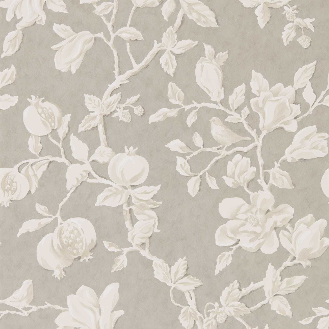 Magnolia & Pomegranate Silver/Linen Wallpaper by SAN