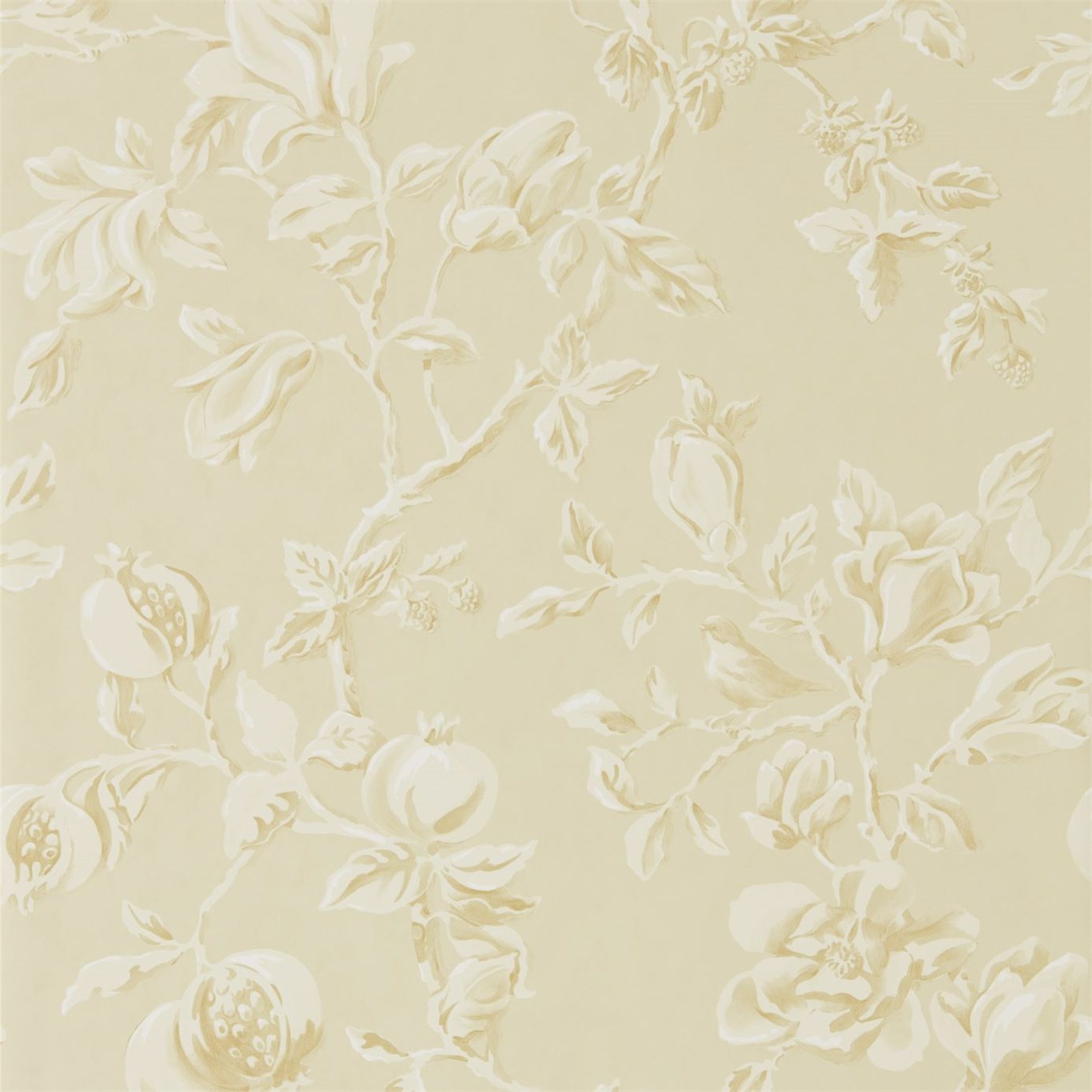 Magnolia & Pomegranate Parchment/Milk Wallpaper by SAN