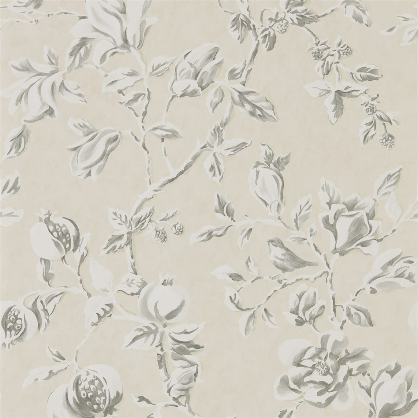 Magnolia & Pomegranate Ivory/Charcoal Wallpaper by SAN