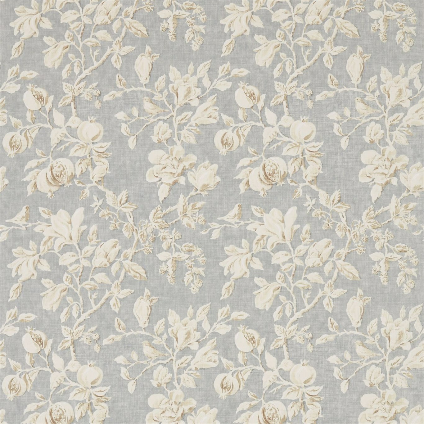 Magnolia & Pomegranate Grey Blue/Parchment Fabric by SAN