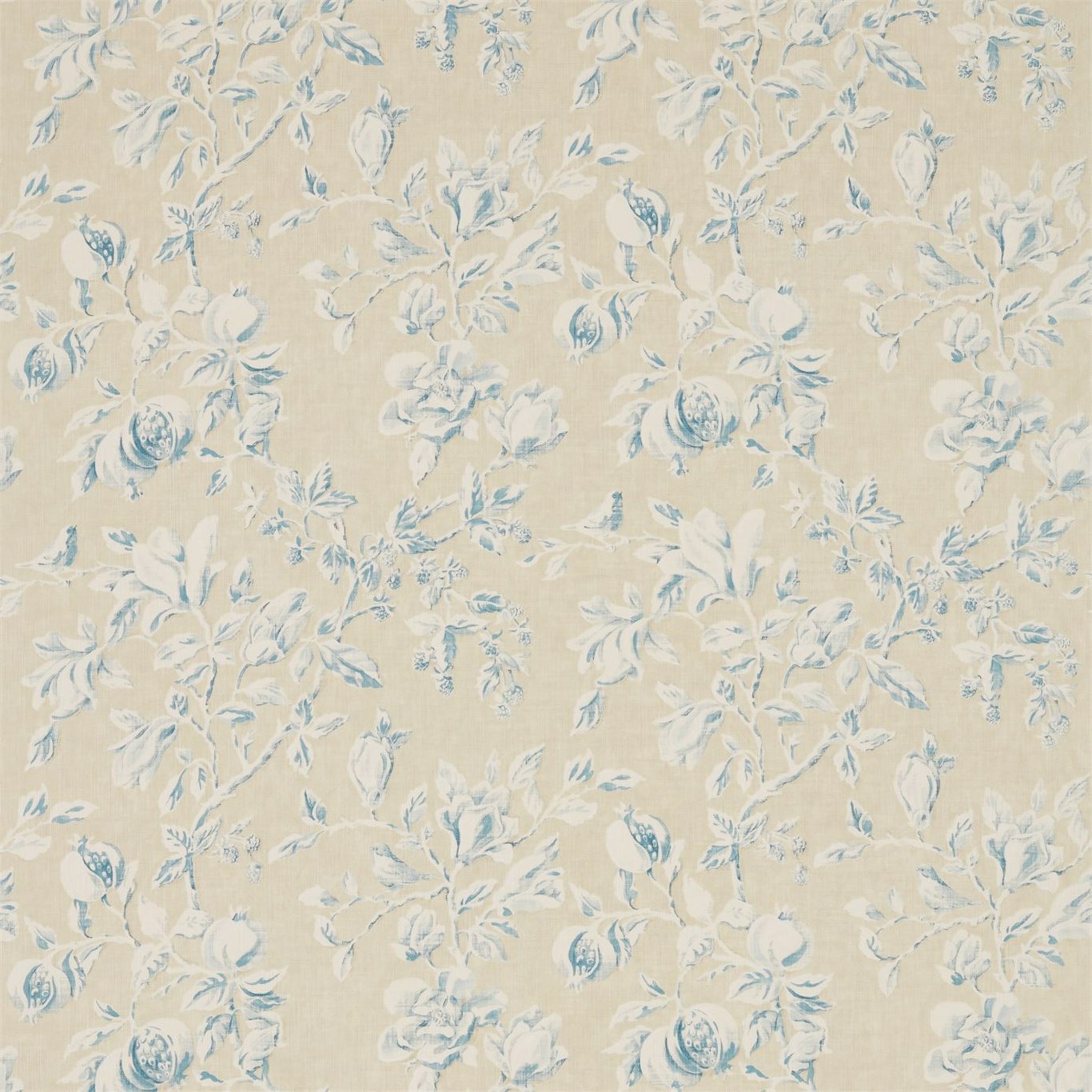 Magnolia & Pomegranate Parchment/Sky Blue Fabric by SAN
