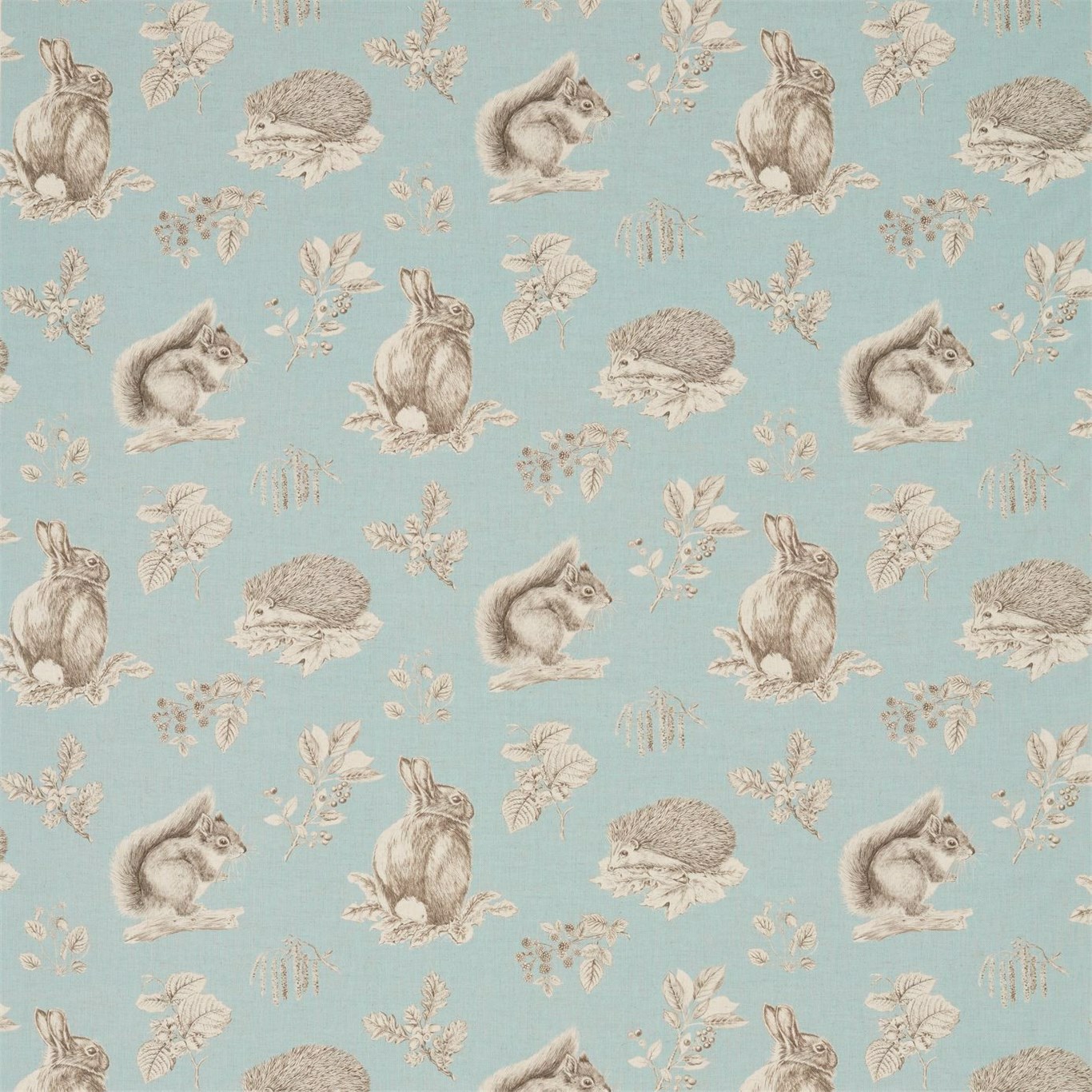 Squirrel & Hedgehog Sky Blue/Pebble Fabric by SAN