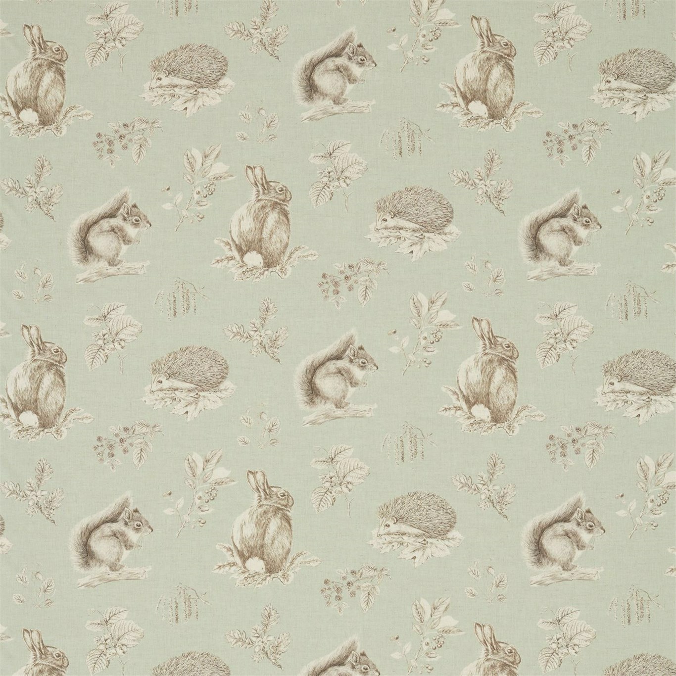 Squirrel & Hedgehog Seaspray/Charcoal Fabric by SAN