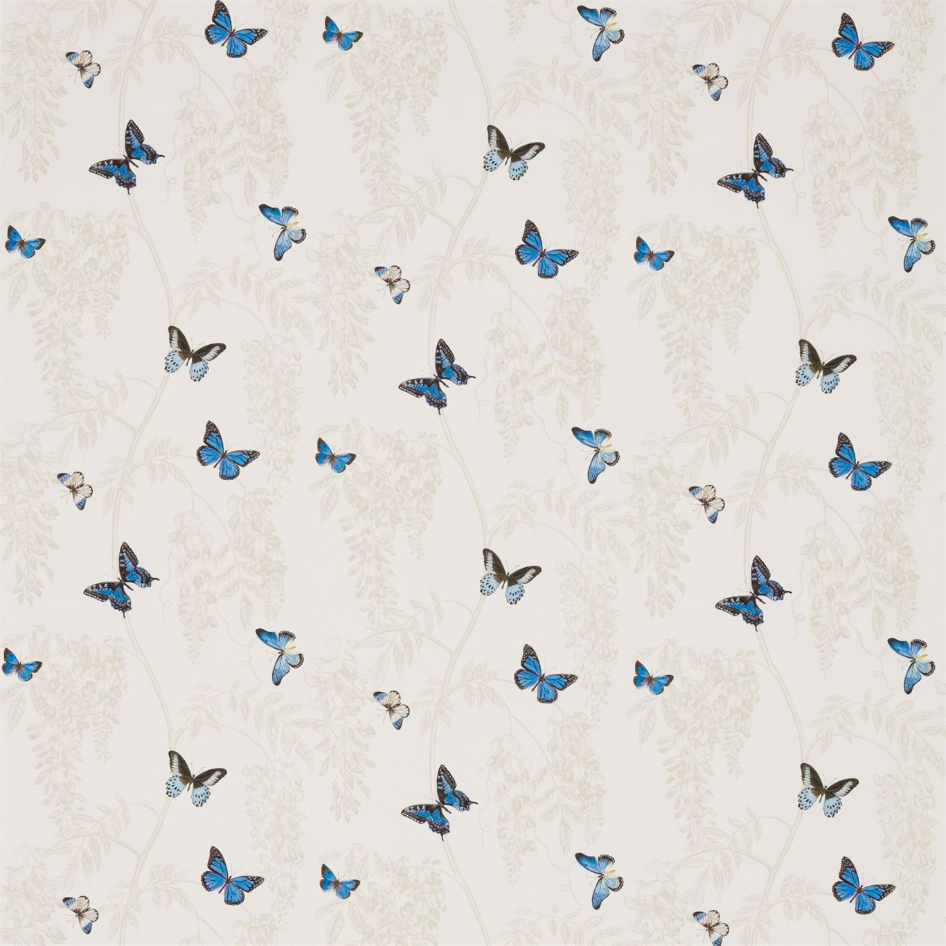 Wisteria & Butterfly Cobalt/Chalk Fabric by SAN