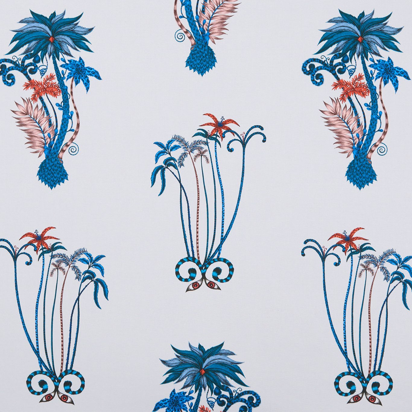 Jungle Palms Blue Fabric by CNC
