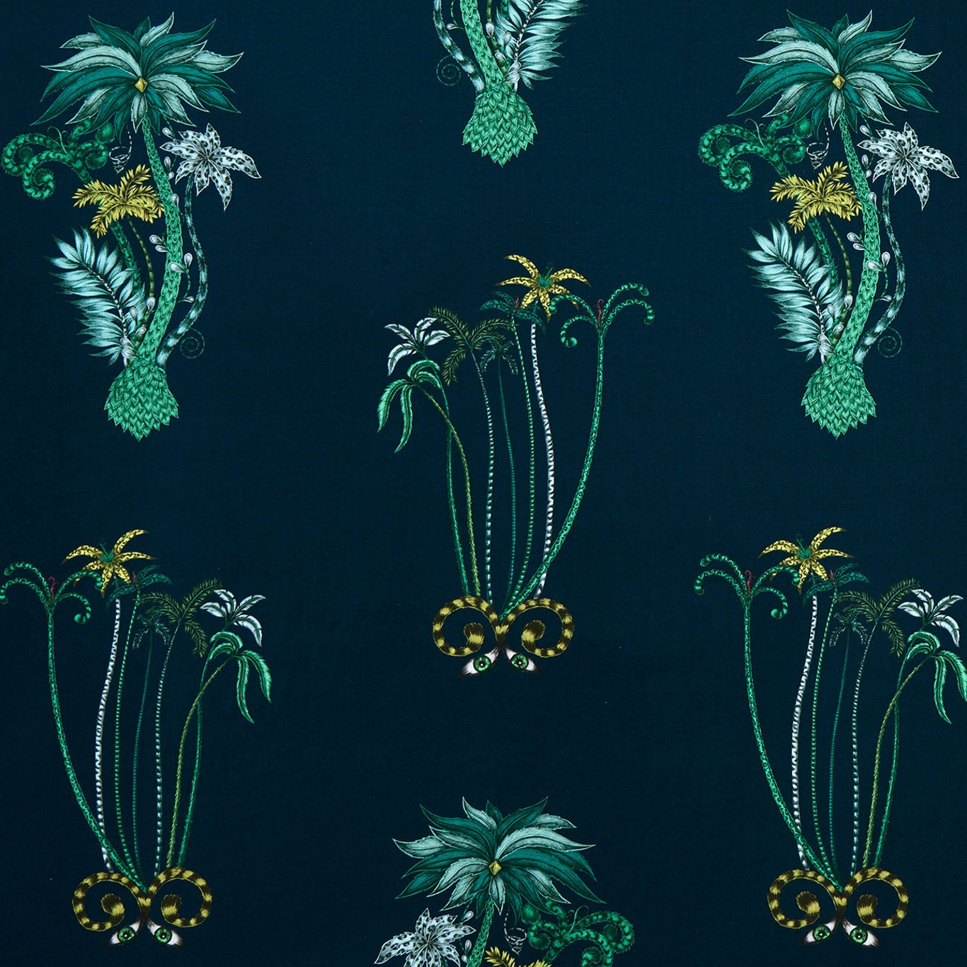 Jungle Palms Navy Fabric by CNC