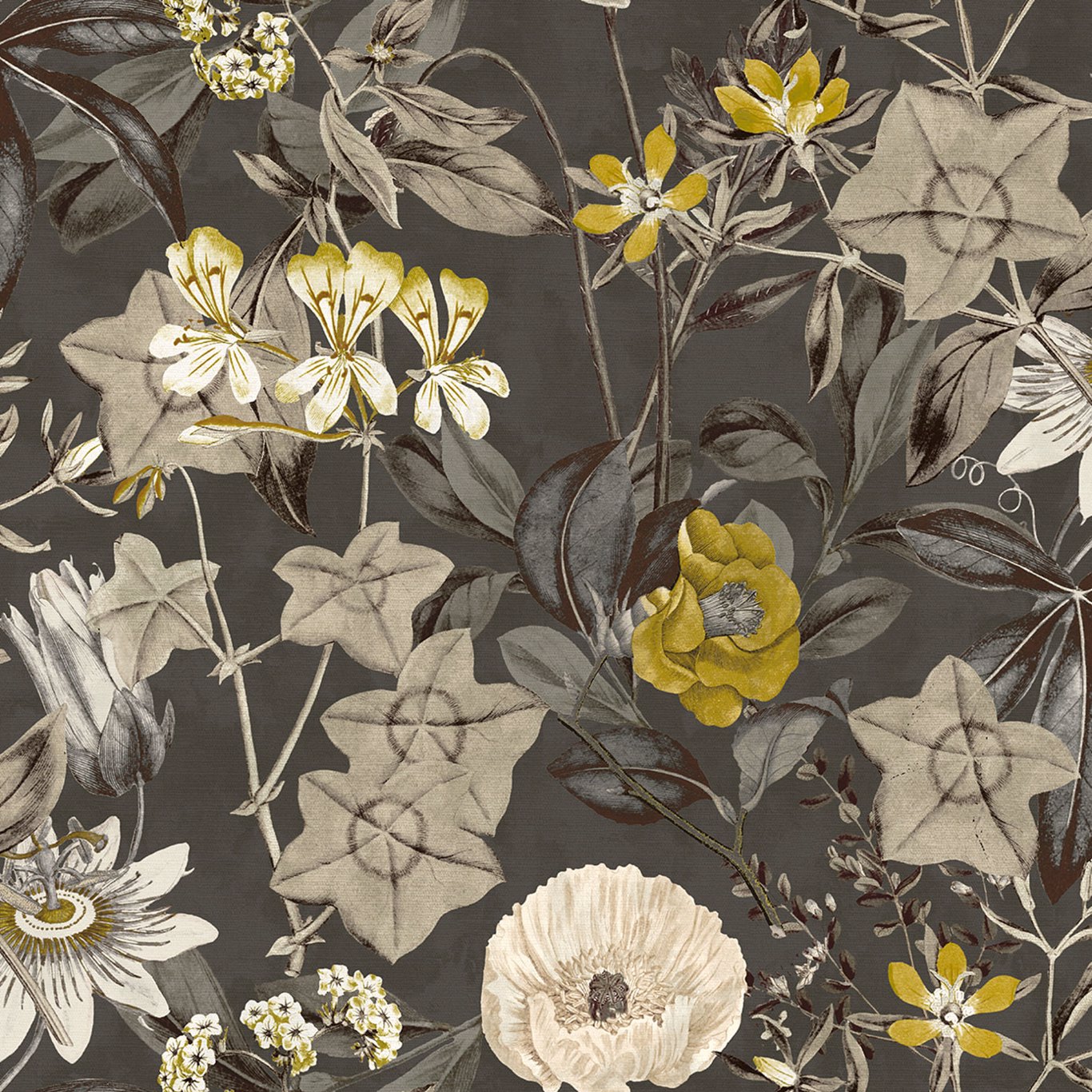 Passiflora Charcoal Fabric by CNC