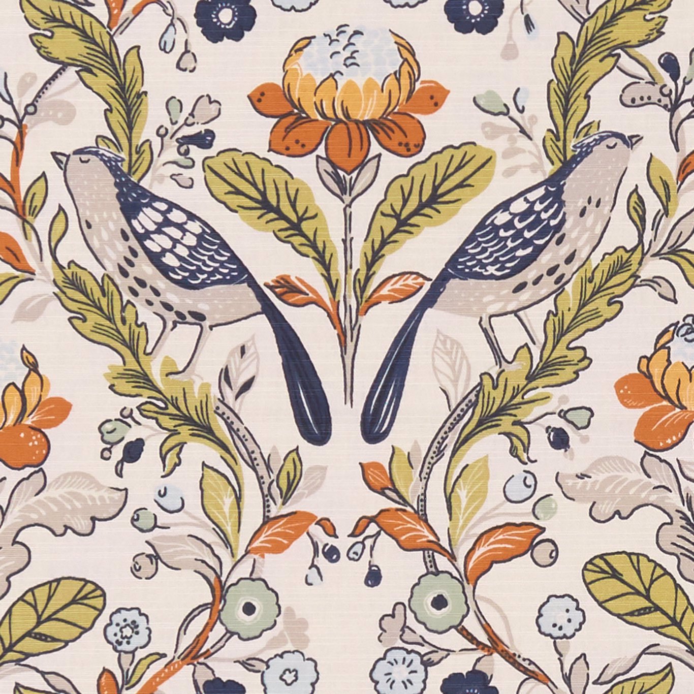 Orchard Birds Denim/Spice Fabric by CNC