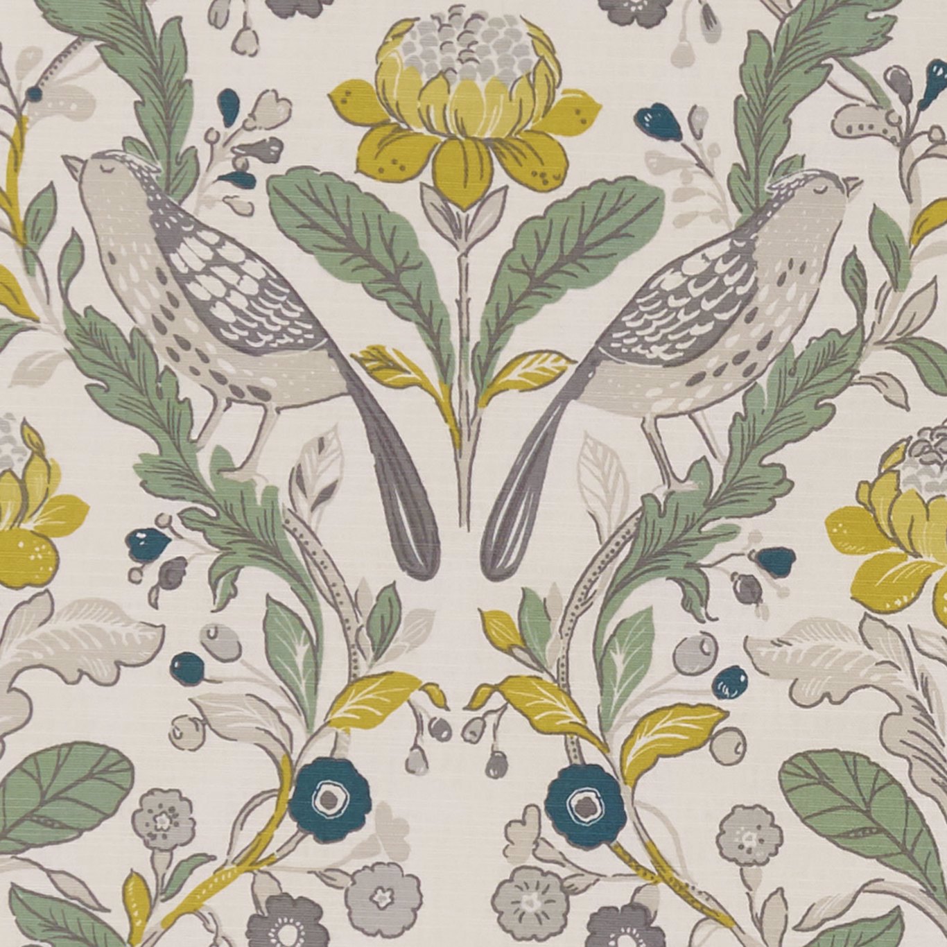Orchard Birds Forest/Chartreuse Fabric by CNC