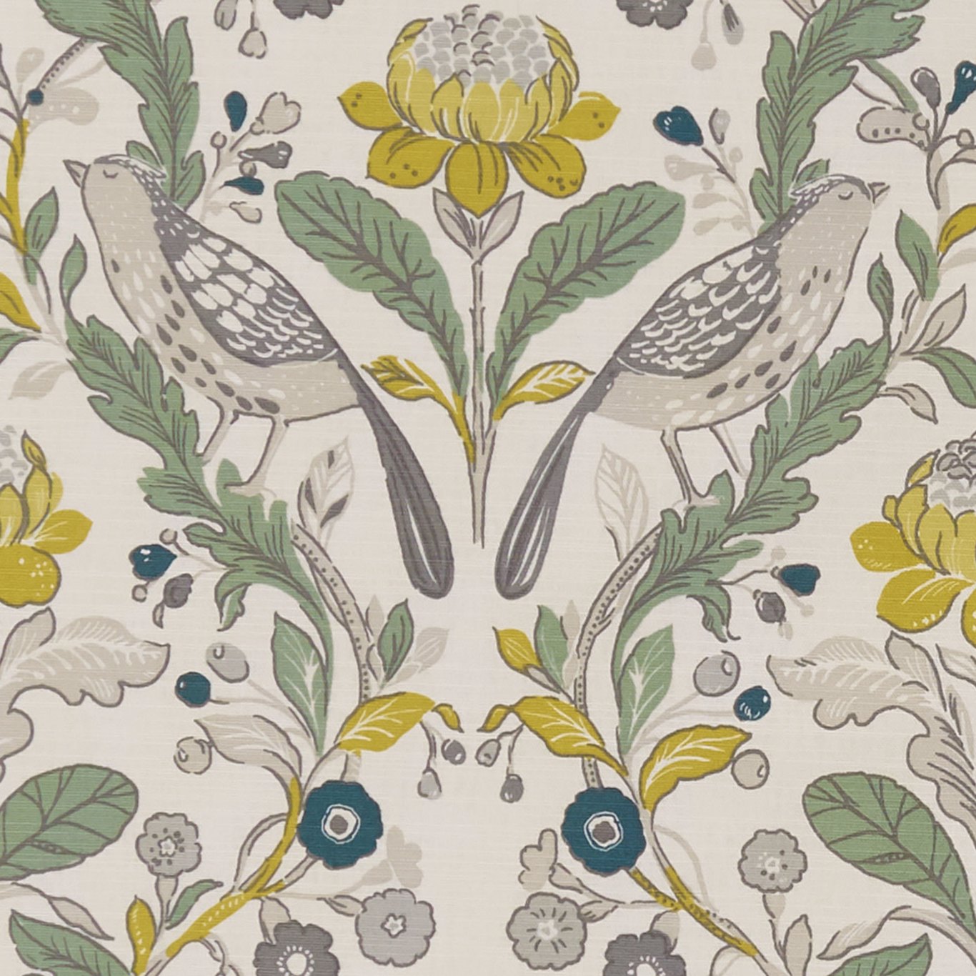 Orchard Birds Birds Forest/Chartreuse Fabric by STG