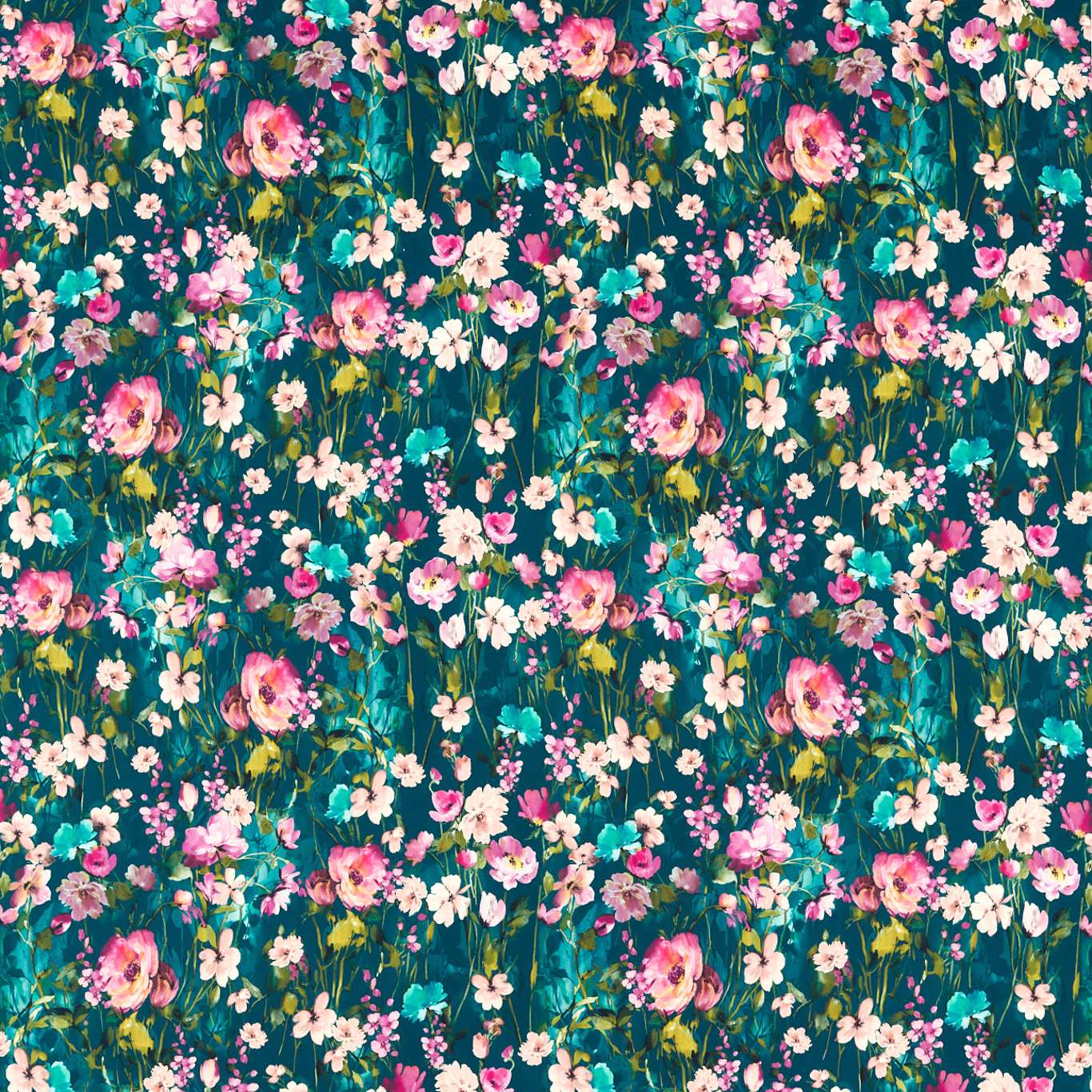 Wild Meadow Kingfisher Velvet Fabric by STG